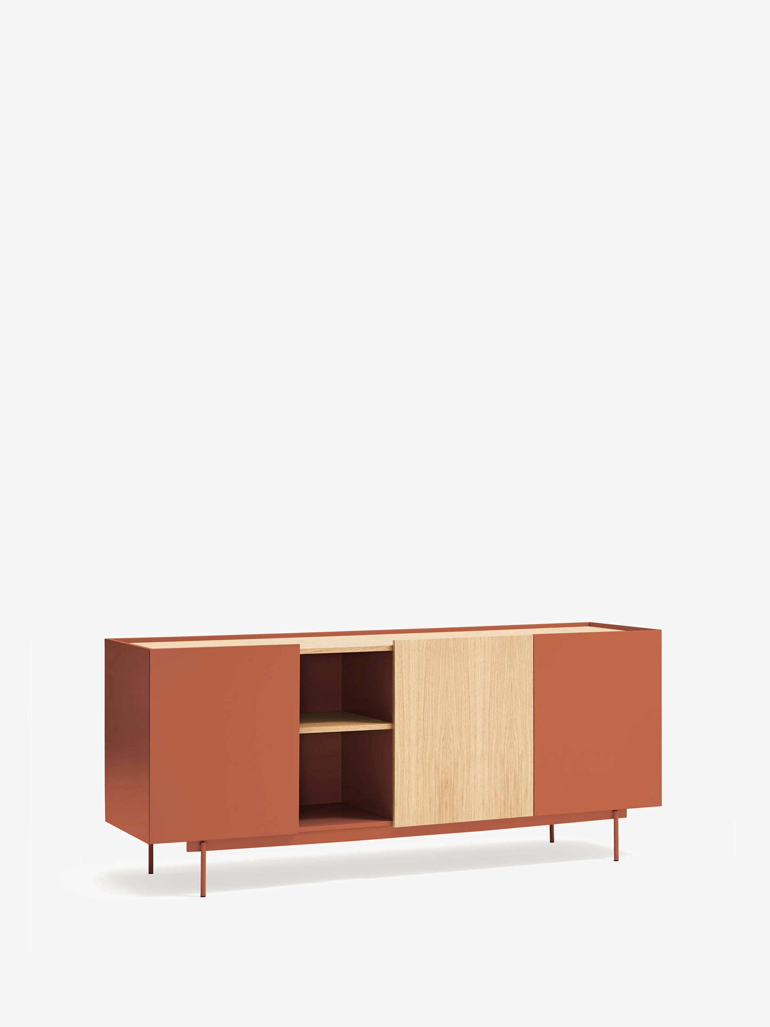 Otto aparador en roble natural y terracota – aparador moderno de 3 puertas 180 x 78 cm