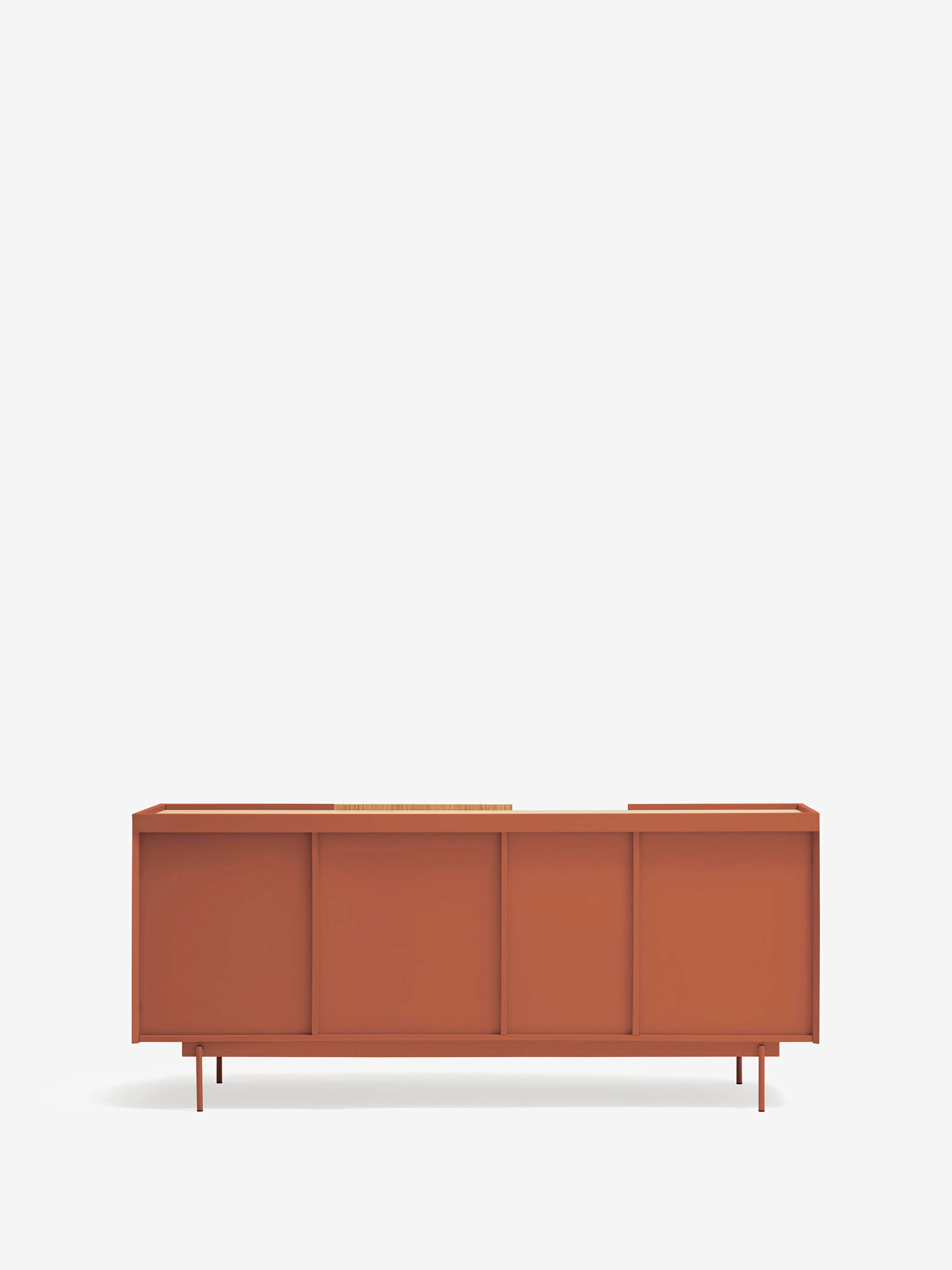 Otto aparador en roble natural y terracota – aparador moderno de 3 puertas 180 x 78 cm