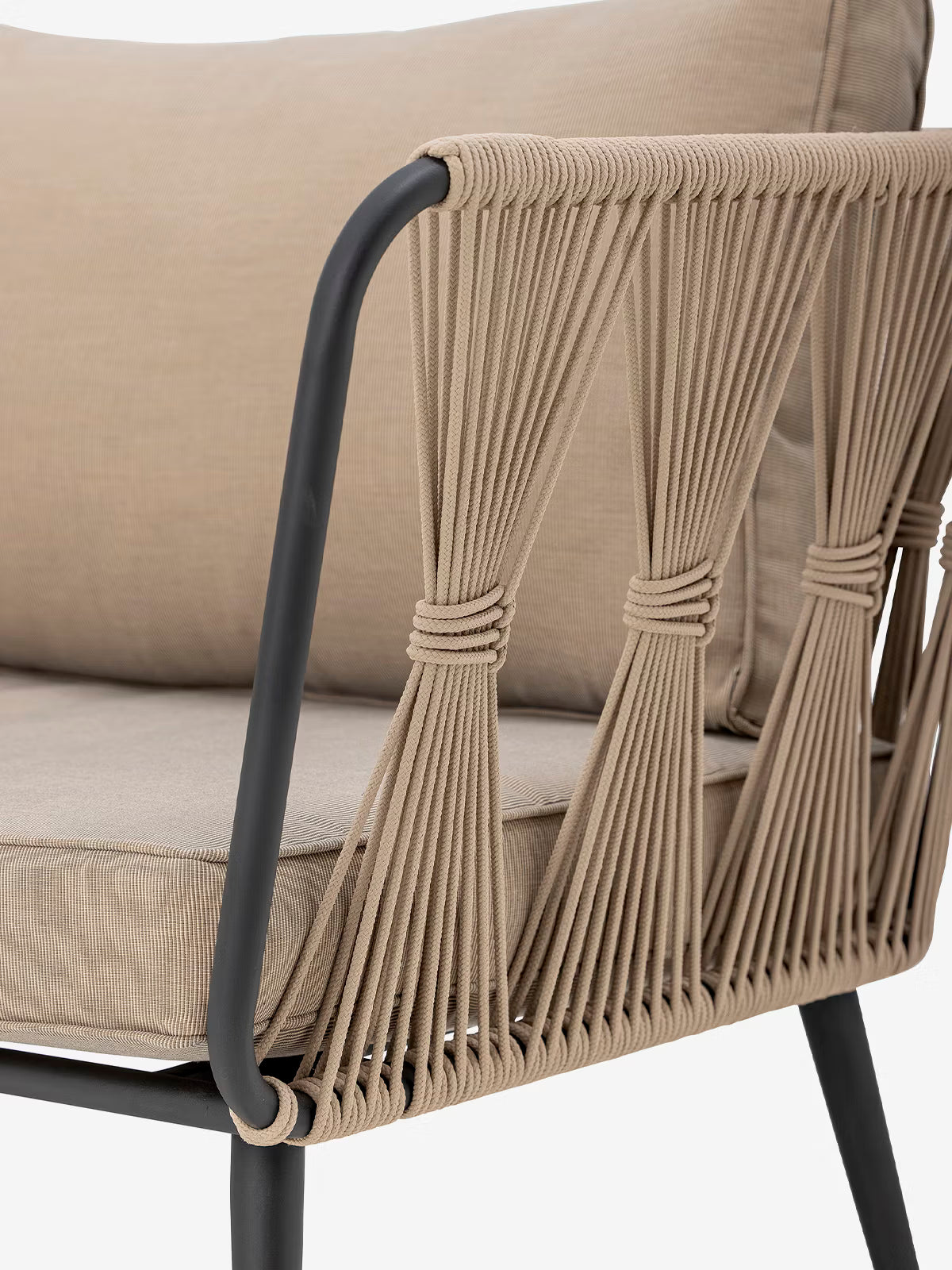 Pavone Sofá de exterior en metal negro y cuerda beige trenzada 174 cm