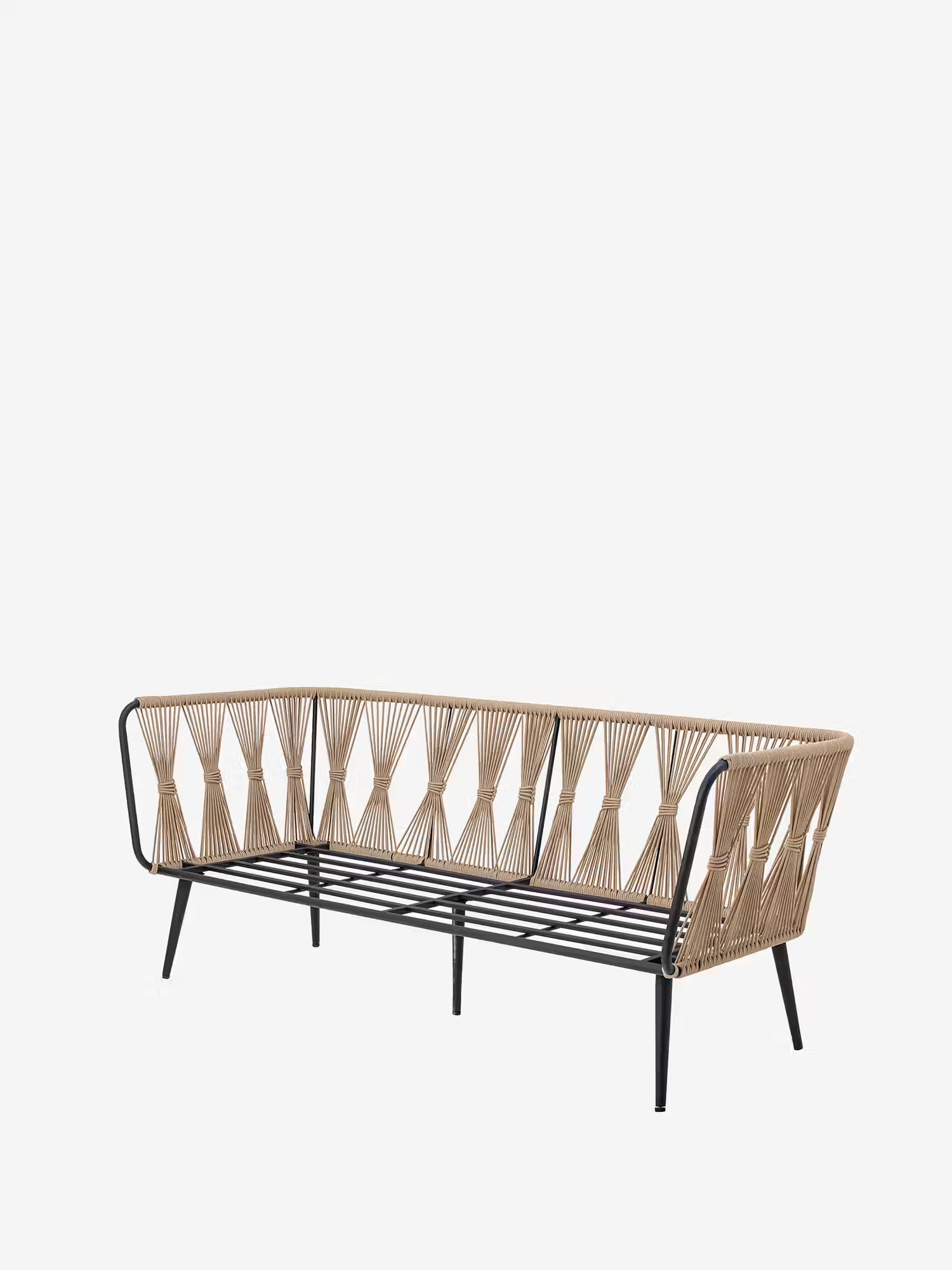 Pavone Sofá de exterior en metal negro y cuerda beige trenzada 174 cm