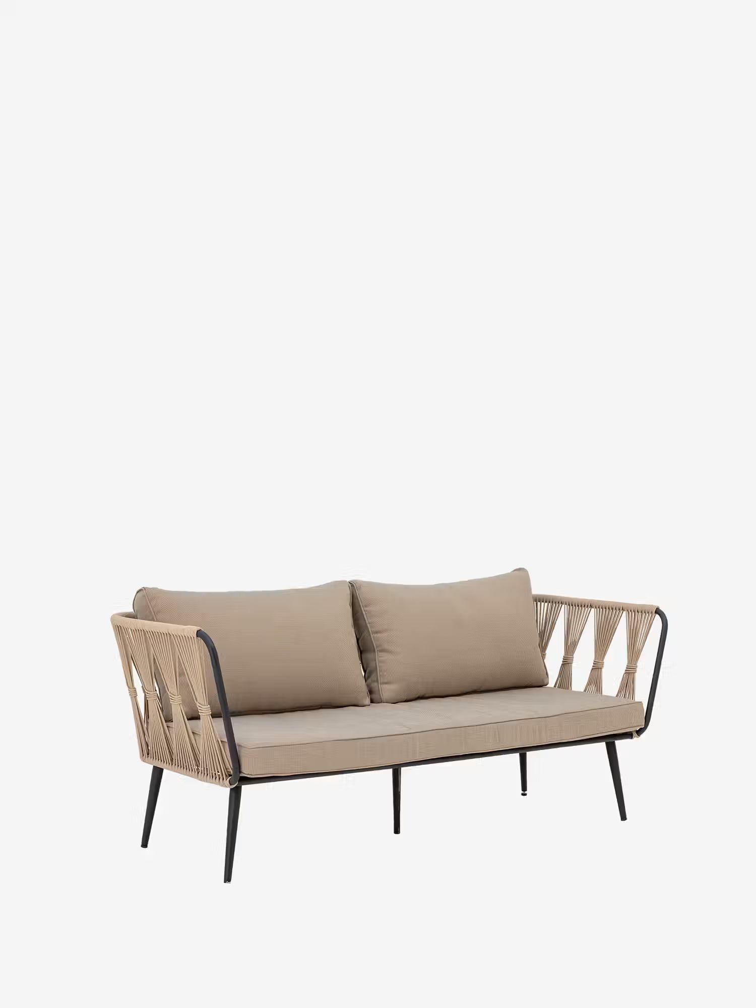 Pavone Sofá de exterior en metal negro y cuerda beige trenzada 174 cm
