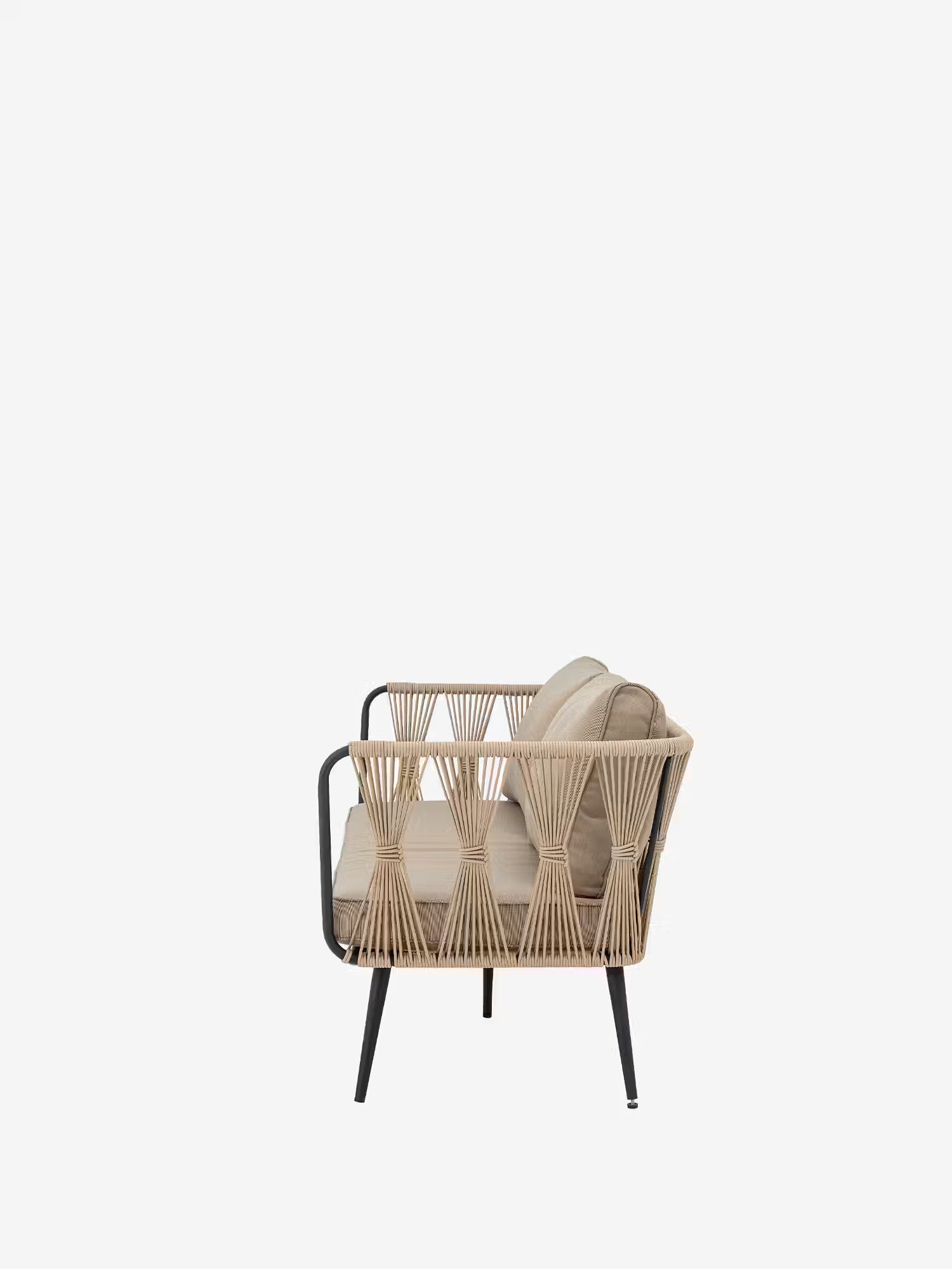 Pavone Sofá de exterior en metal negro y cuerda beige trenzada 174 cm