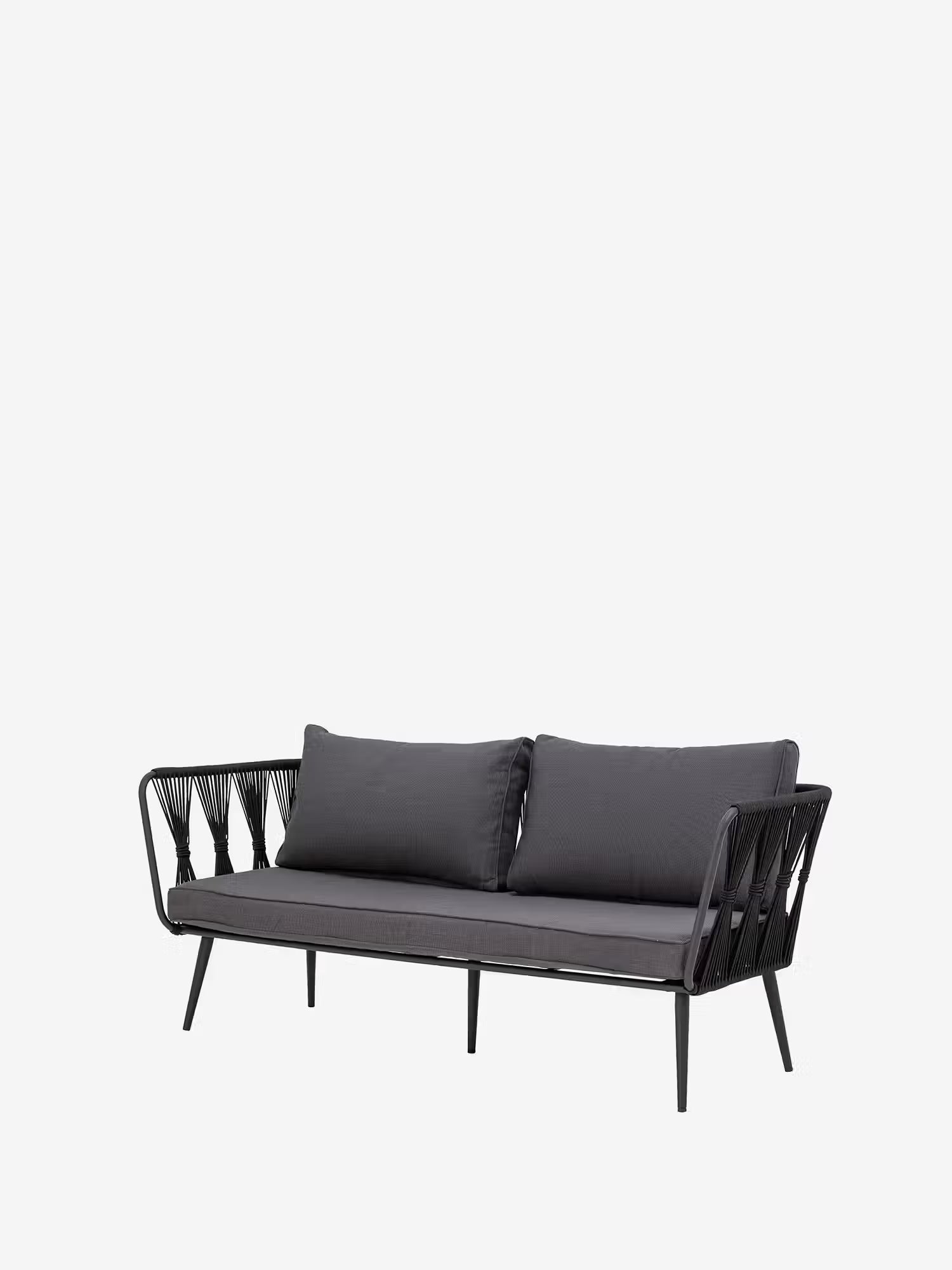 Pavone Sofá de exterior en metal y cuerda negra trenzada 174 cm - diseño minimalista y elegante