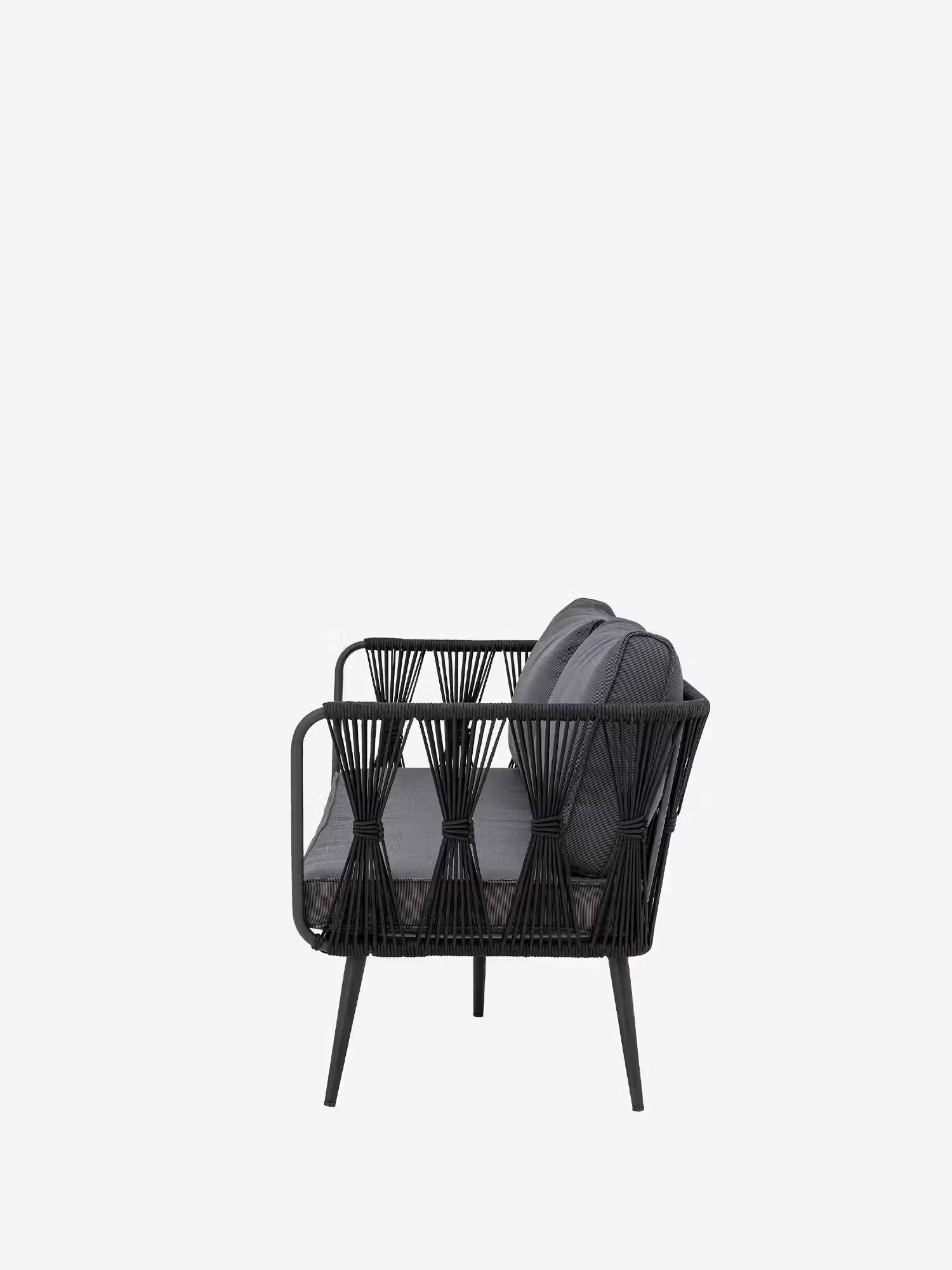 Pavone Sofá de exterior en metal y cuerda negra trenzada 174 cm - diseño minimalista y elegante