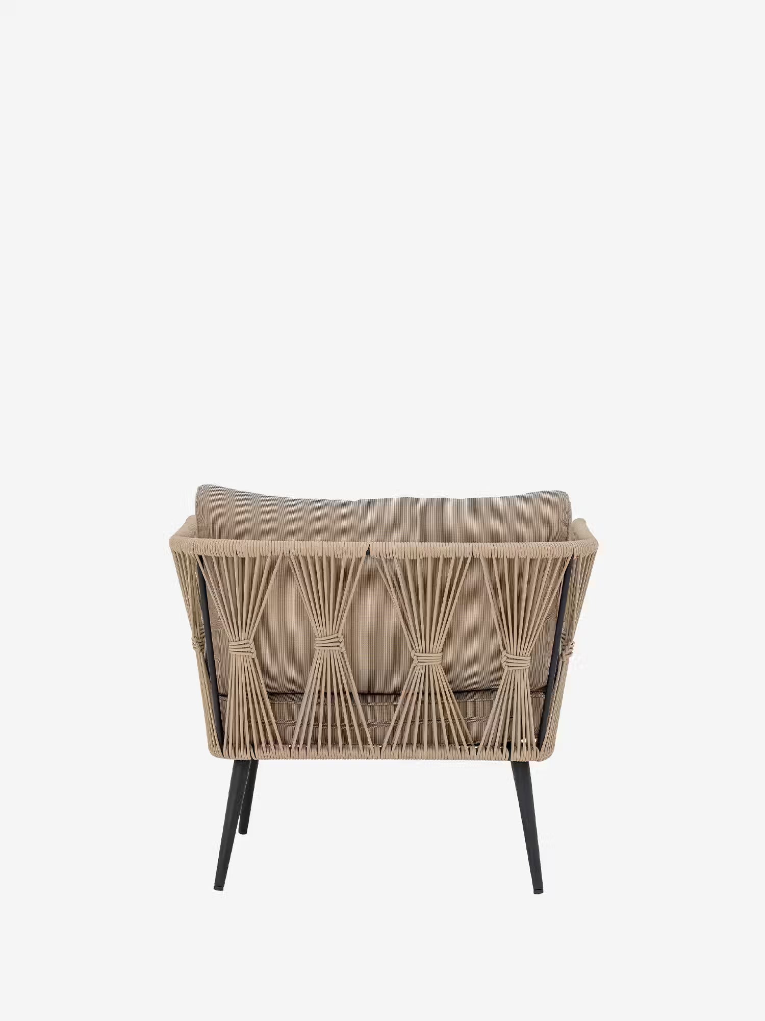 Pavone Outdoor armchair in black metal and beige woven rope - minimal Nordic design