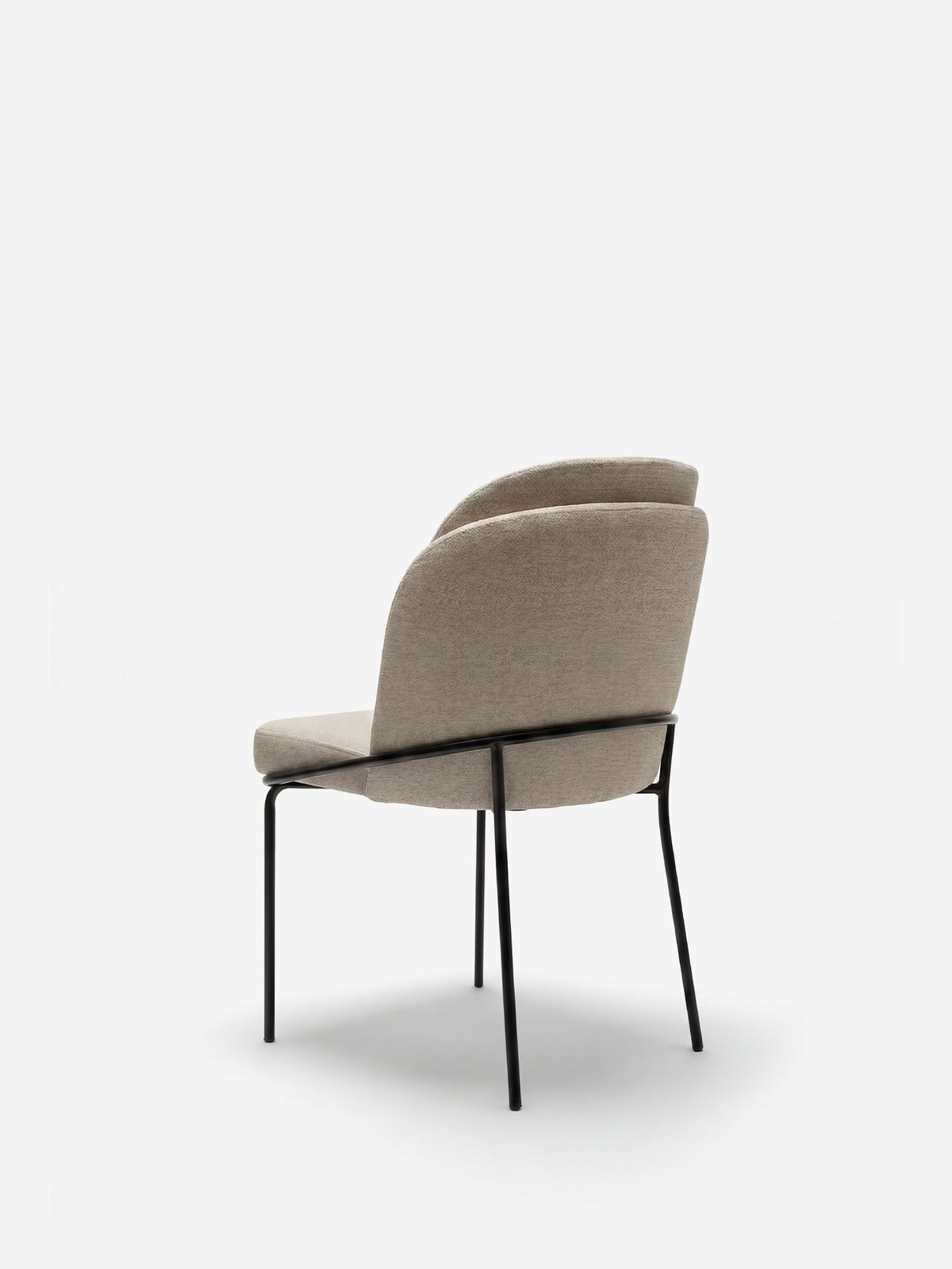 Plissé upholstered chair in waterproof cream fabric - pleated backrest and black metal legs