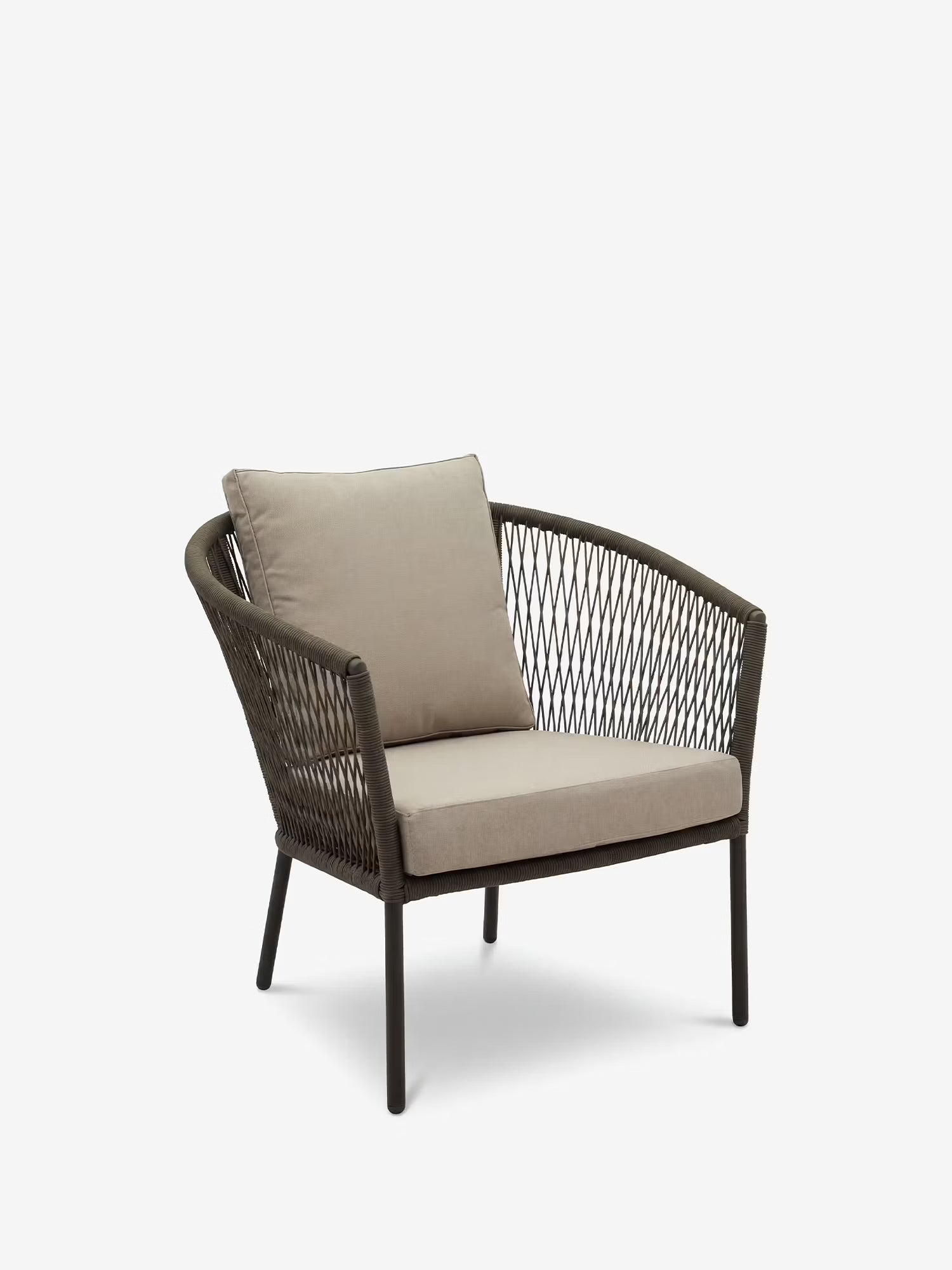 Talia Outdoor armchair in green rope and black metal with beige cushions