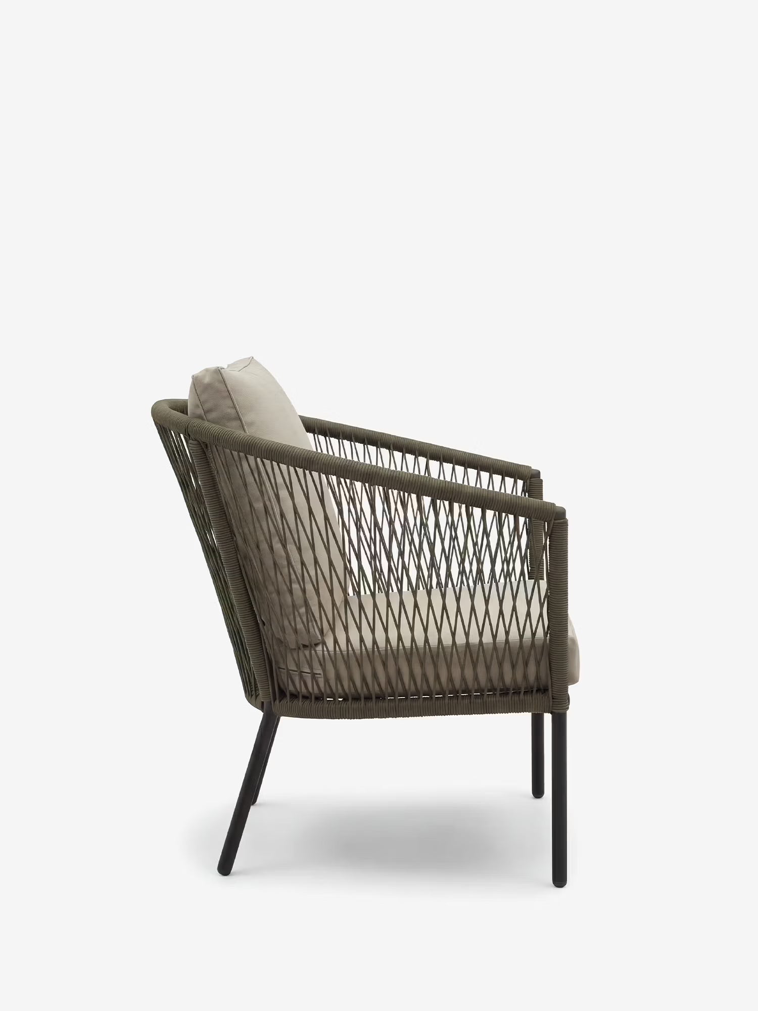 Talia Outdoor armchair in green rope and black metal with beige cushions