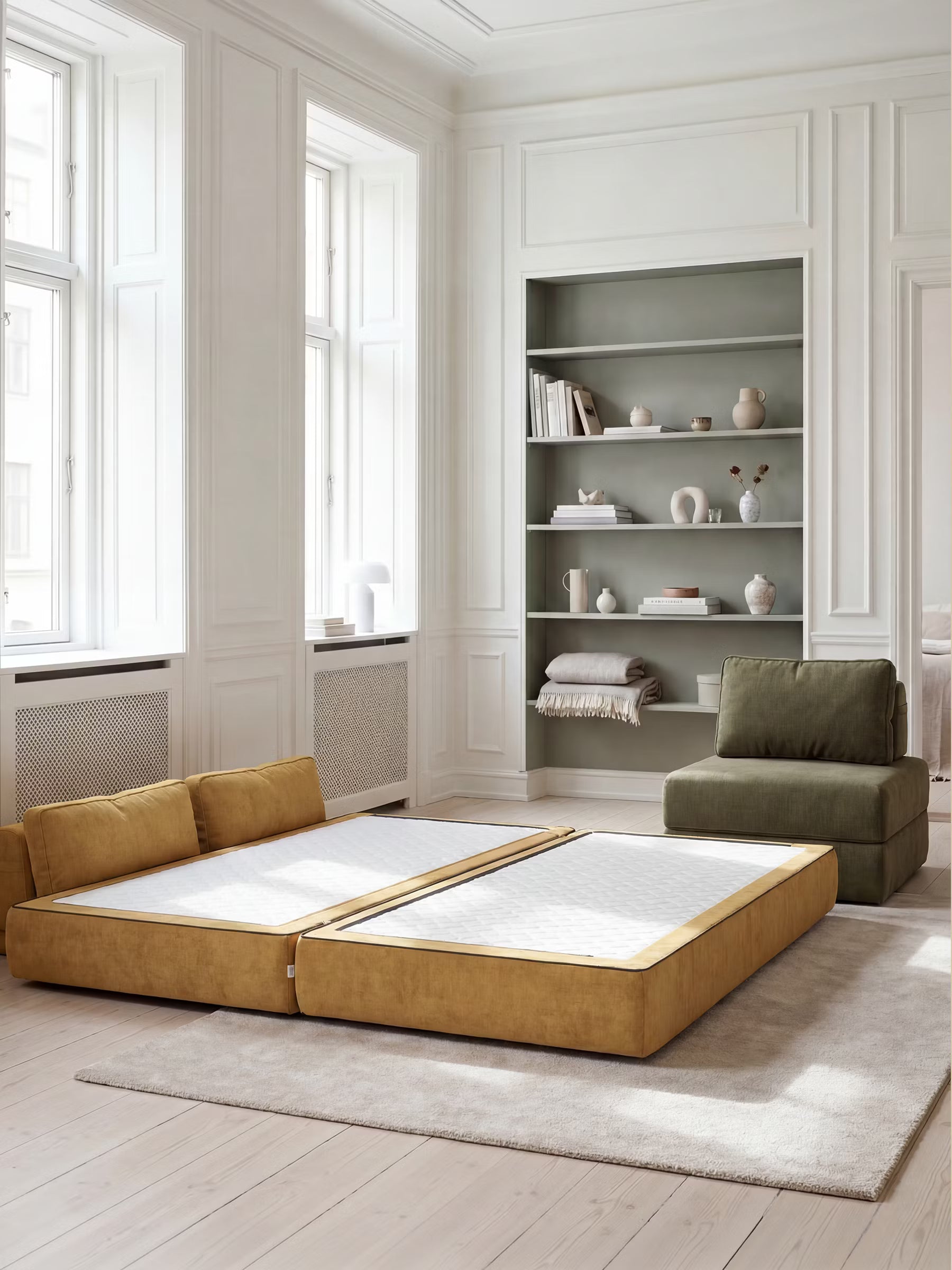 Rift Divano letto matrimoniale 3 posti moderno in tessuto smacchiabile – materasso 22 cm memory e schienali mobili