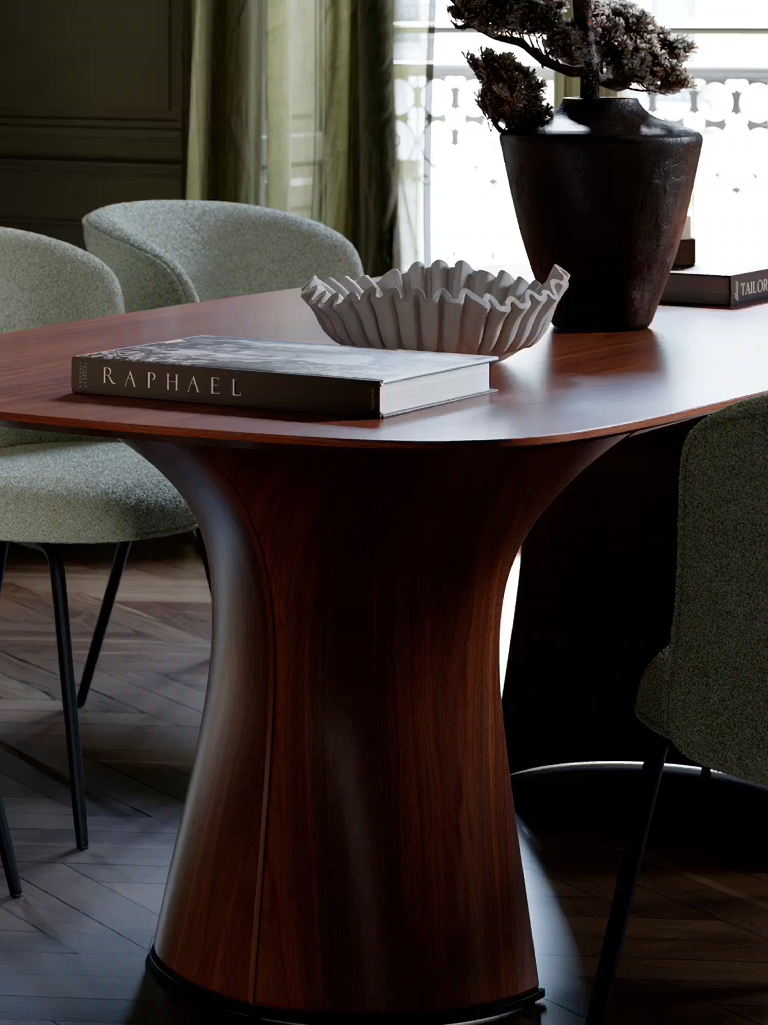 Root mesa de comedor escultórica en madera de nogal 220 x 110 cm