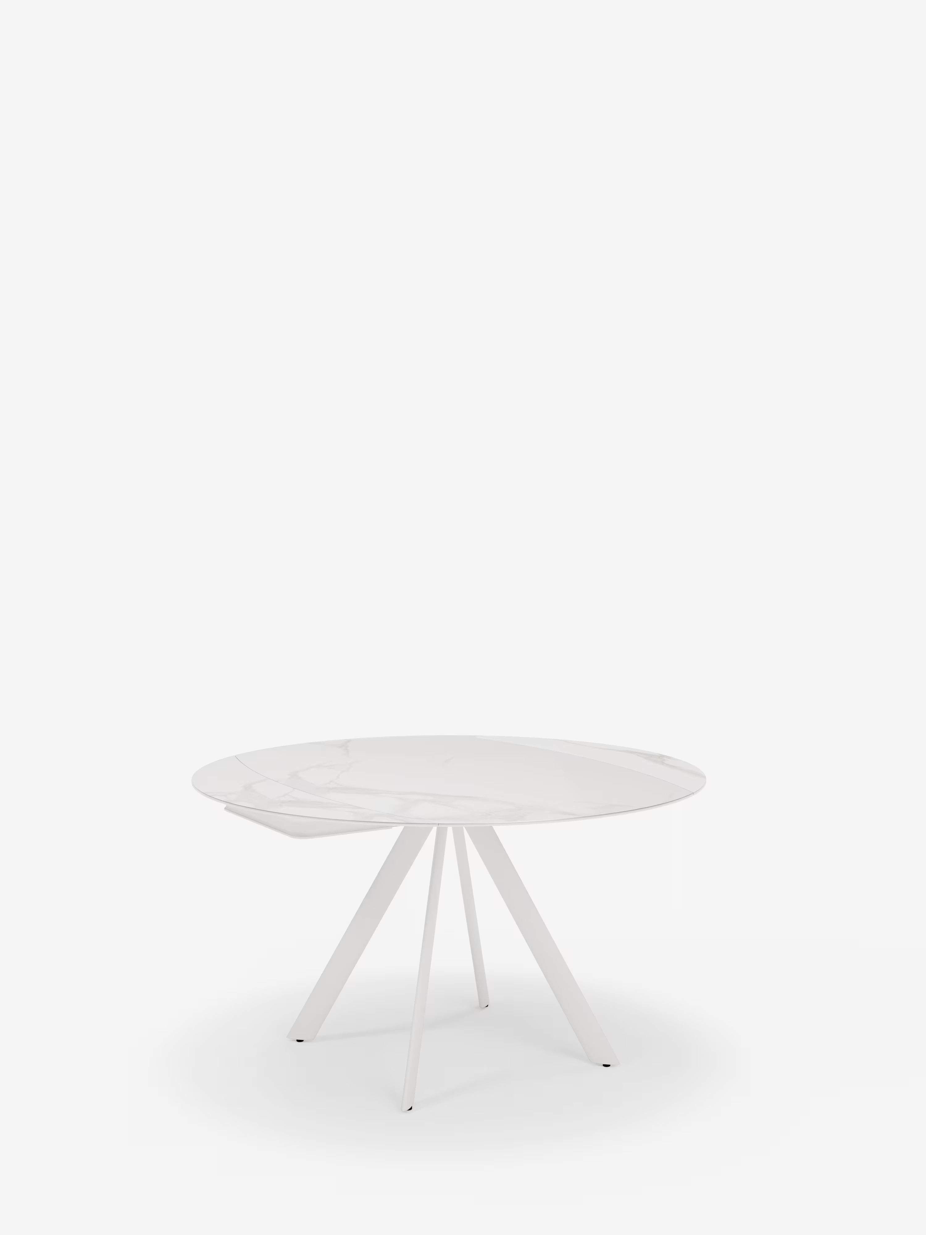 Round Mesa extensible efecto mármol blanco – base de metal blanco 135 (Ø 135) x 87 cm