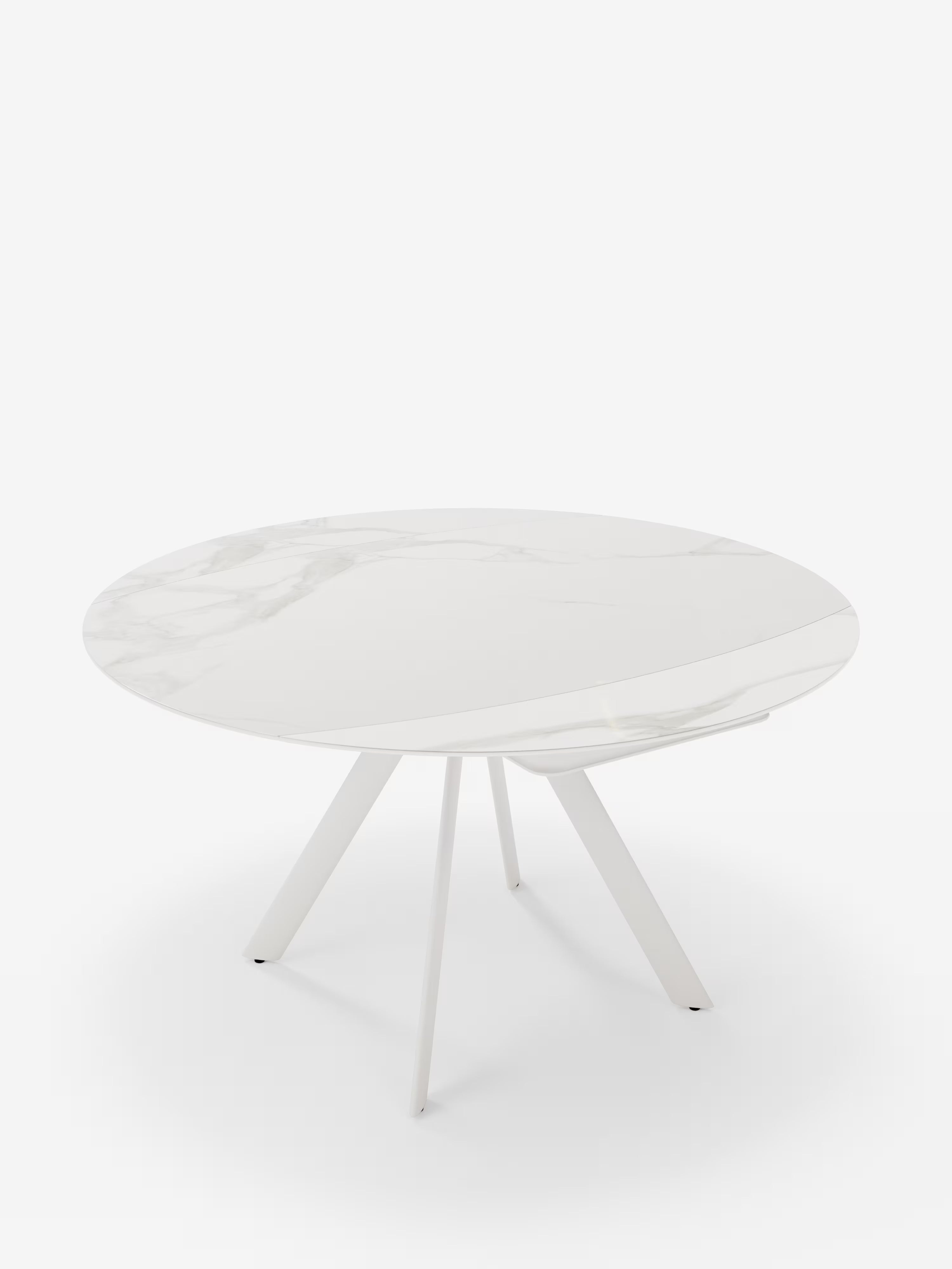 Round Mesa extensible efecto mármol blanco – base de metal blanco 135 (Ø 135) x 87 cm