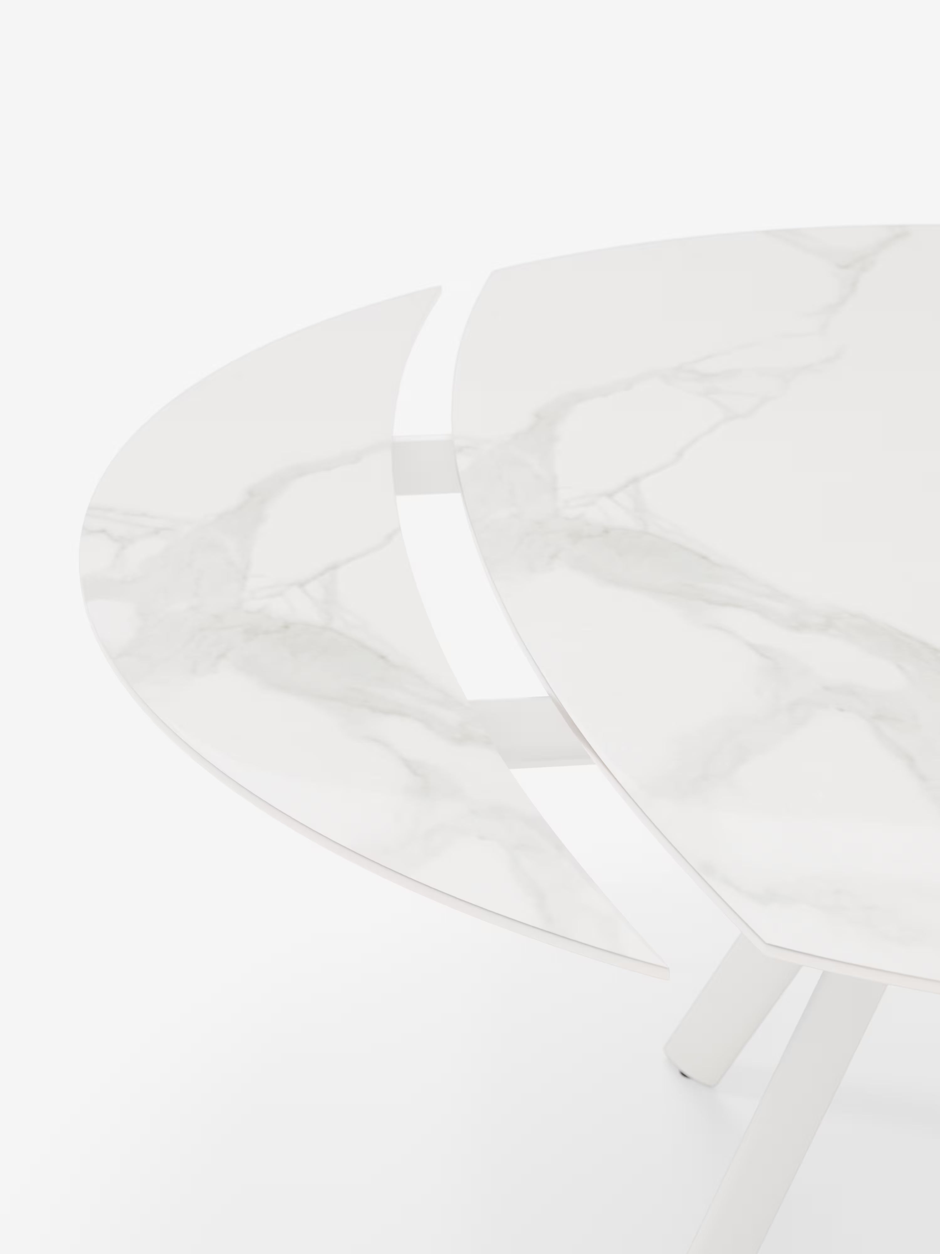 Round Mesa extensible efecto mármol blanco – base de metal blanco 135 (Ø 135) x 87 cm