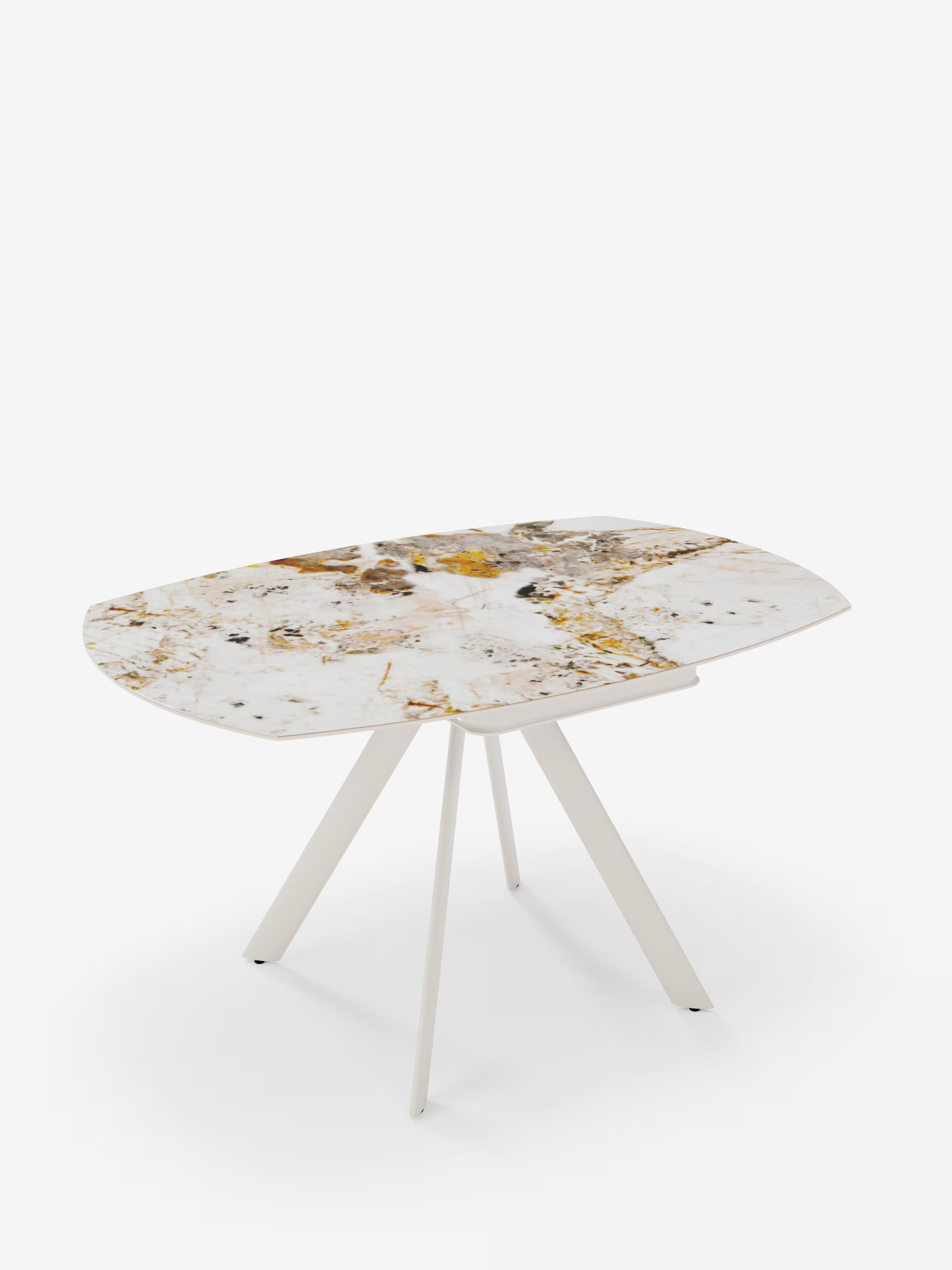 Round Mesa extensible efecto mármol Pandora – base de metal blanco 135 (Ø 135) x 87 cm