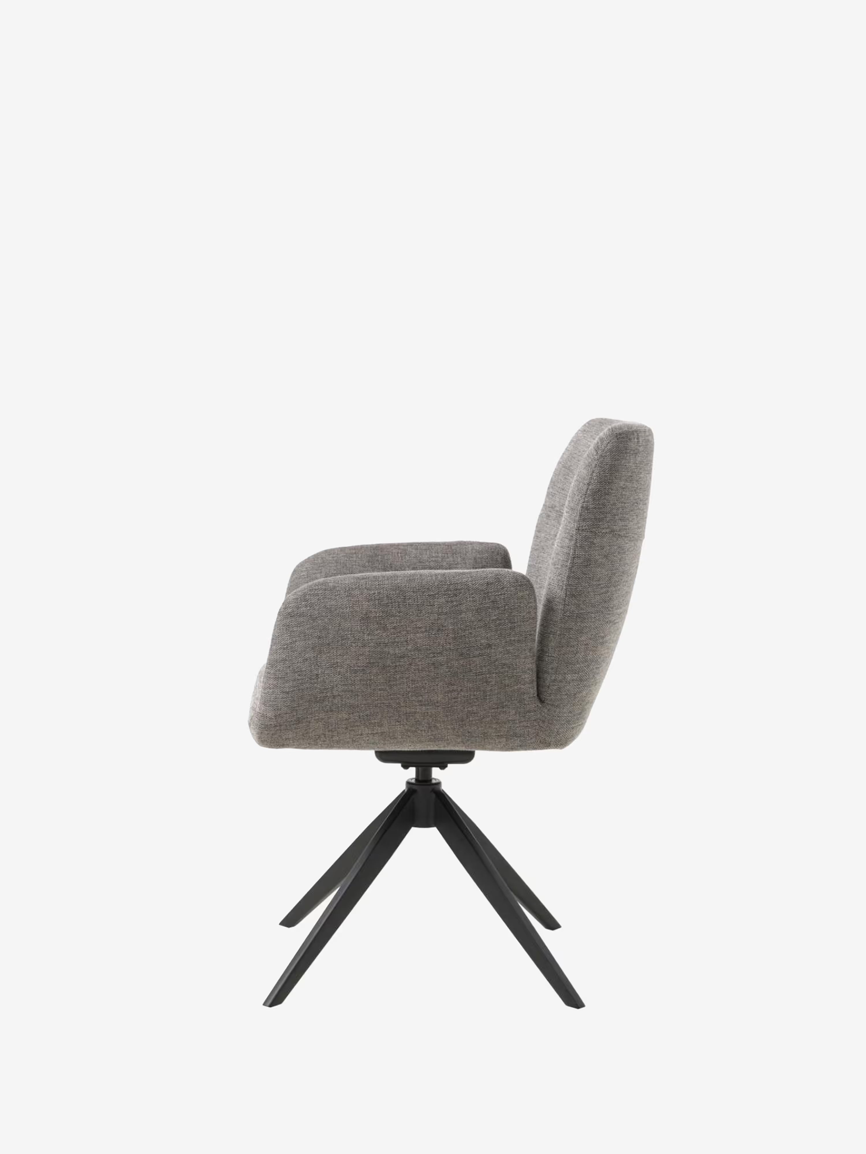 Roxana Chaise pivotante rembourrée en tissu avec accoudoirs et base en métal noir