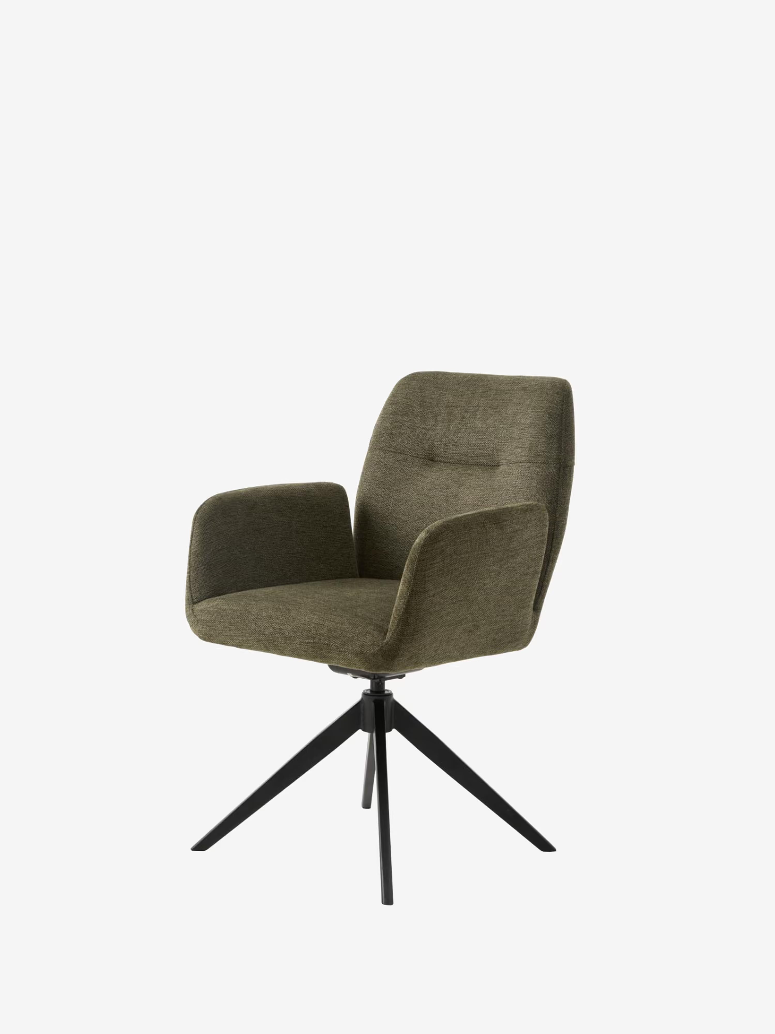 Roxana Chaise pivotante rembourrée en tissu avec accoudoirs et base en métal noir