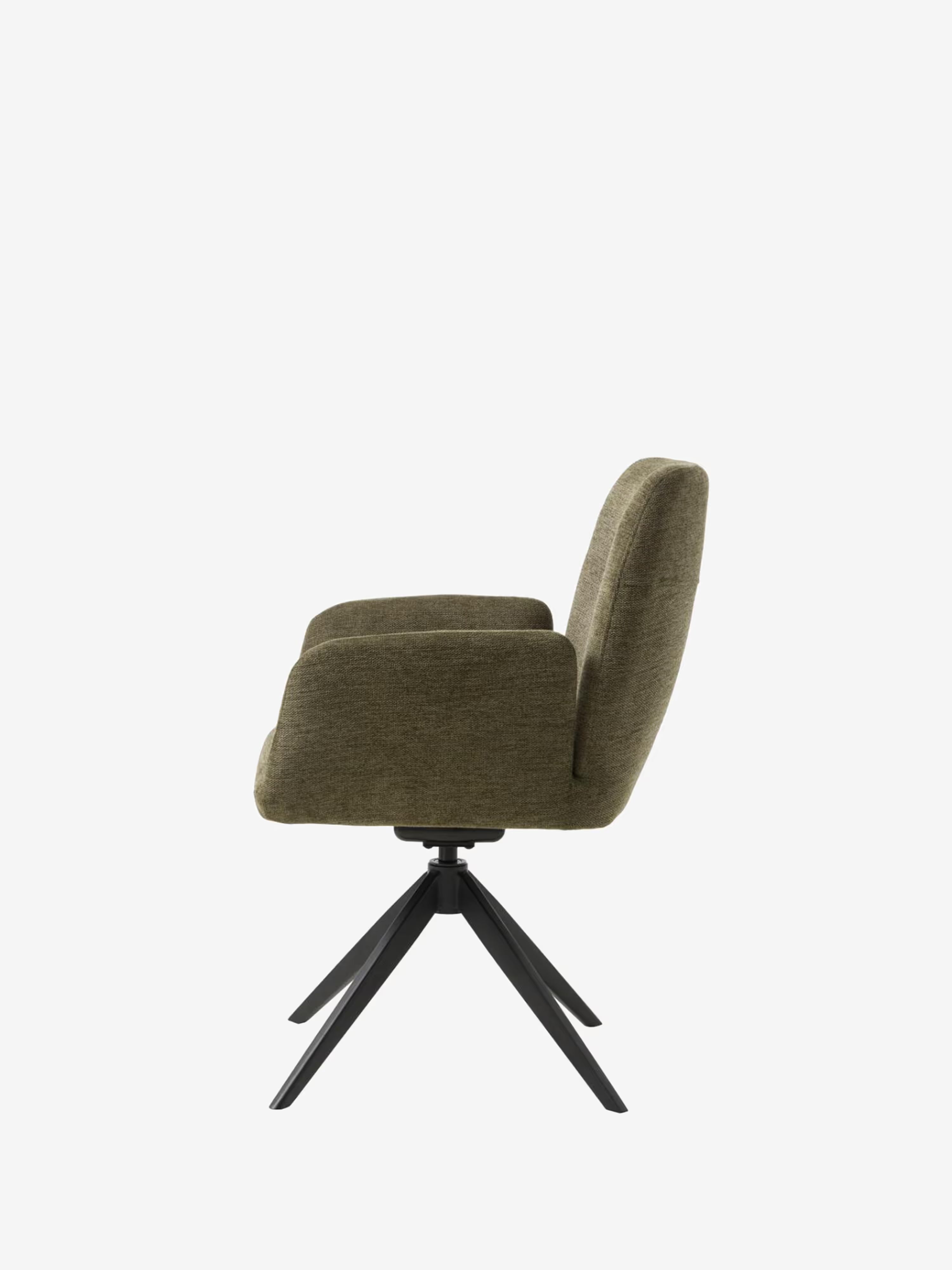 Roxana Chaise pivotante rembourrée en tissu avec accoudoirs et base en métal noir