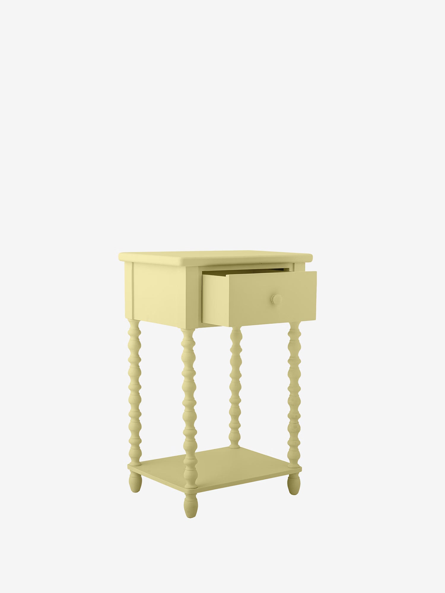 Salino Tavolino laterale con cassetto in legno di abete giallo pastello