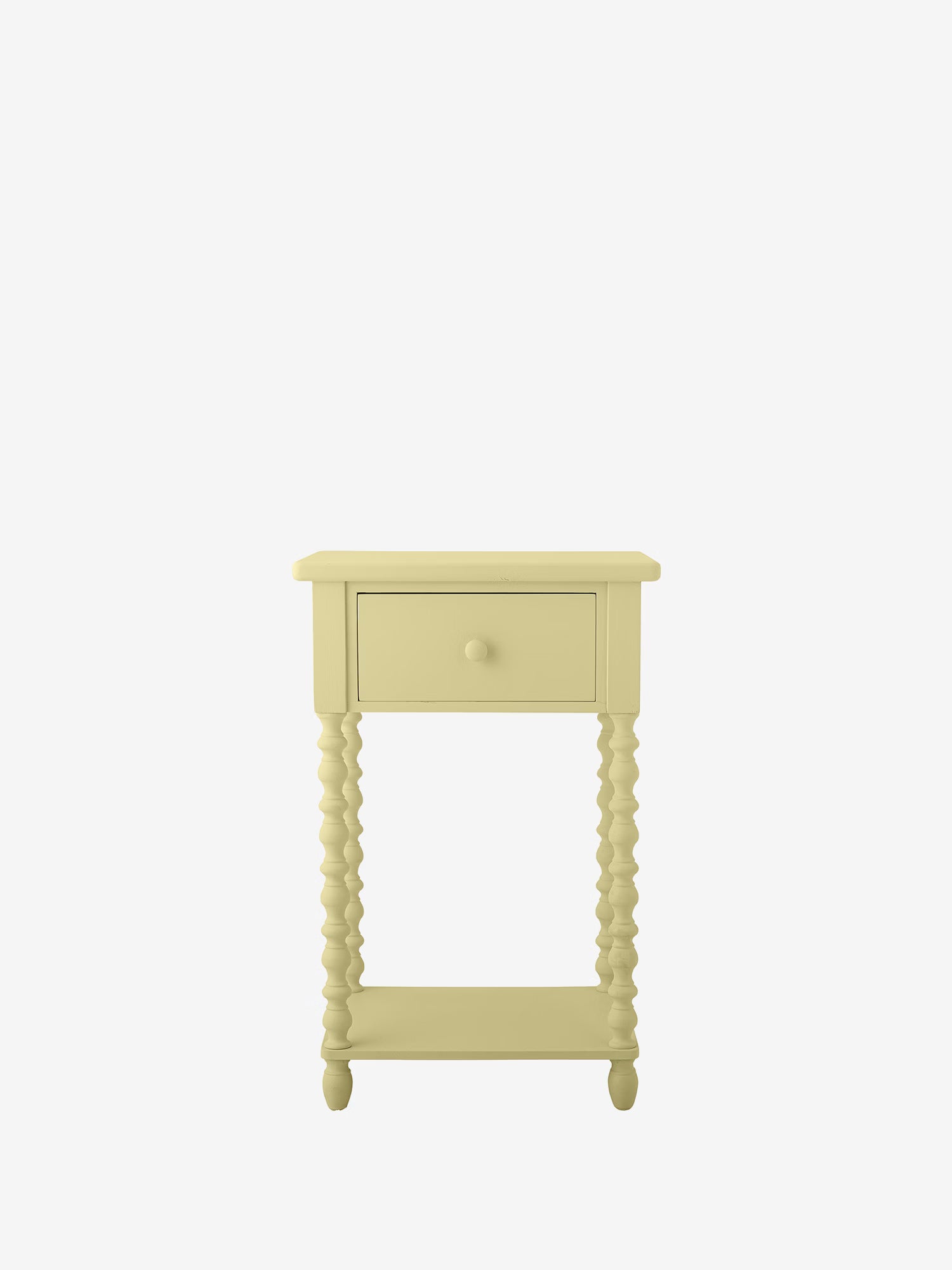 Salino Tavolino laterale con cassetto in legno di abete giallo pastello