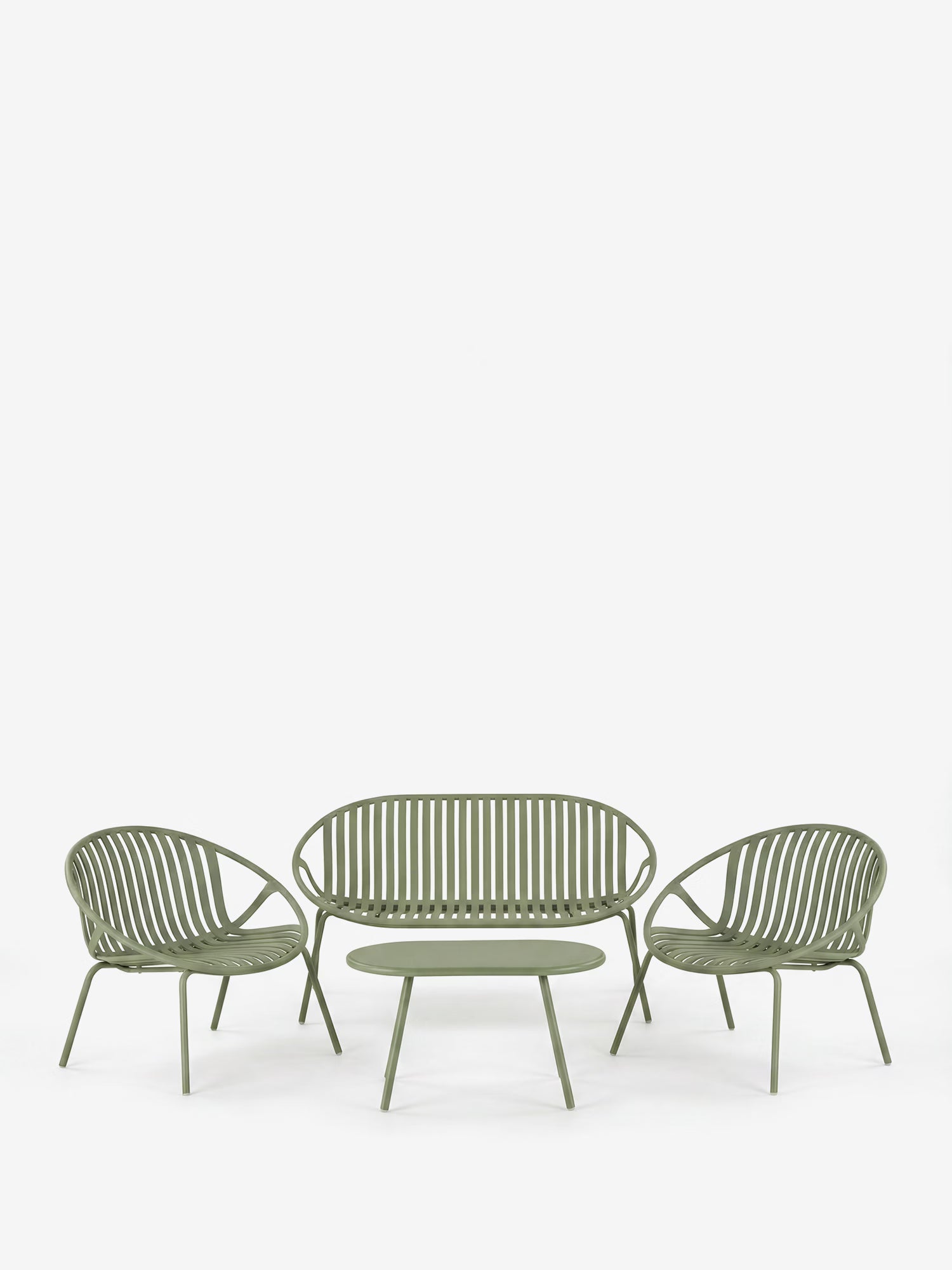 Saly conjunto de exterior verde de polipropileno con estructura de metal - 2 sillones, sofá y mesita