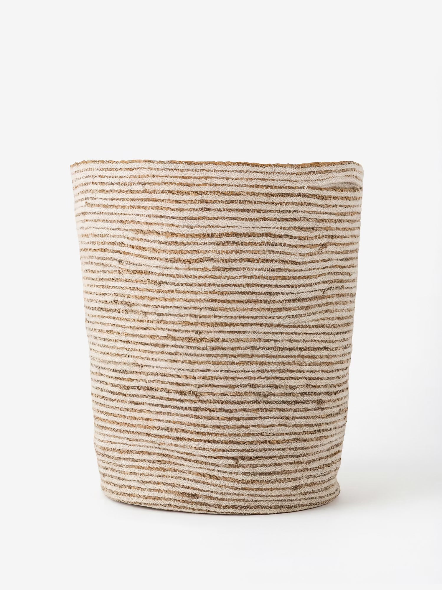 Selena White jute storage basket with natural striped pattern