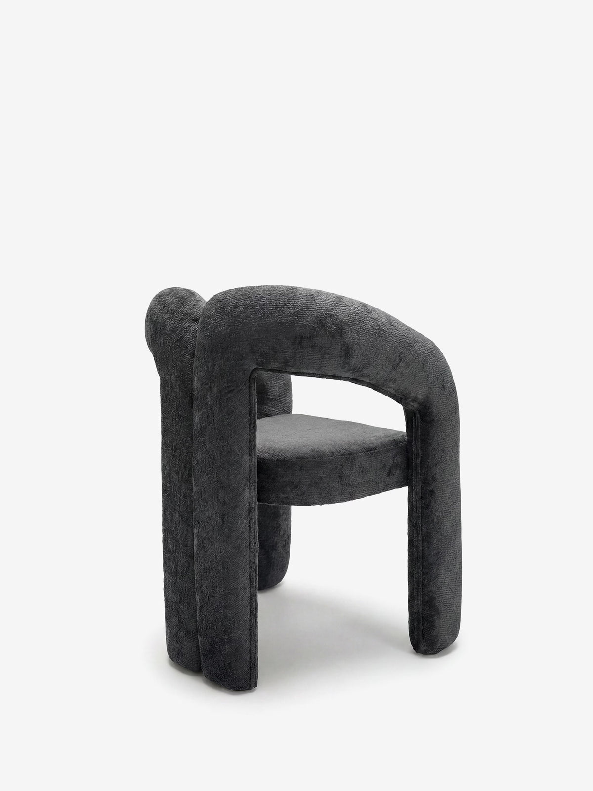 Sibilla upholstered green chenille fabric designer chair with upholstered frame and arch shape