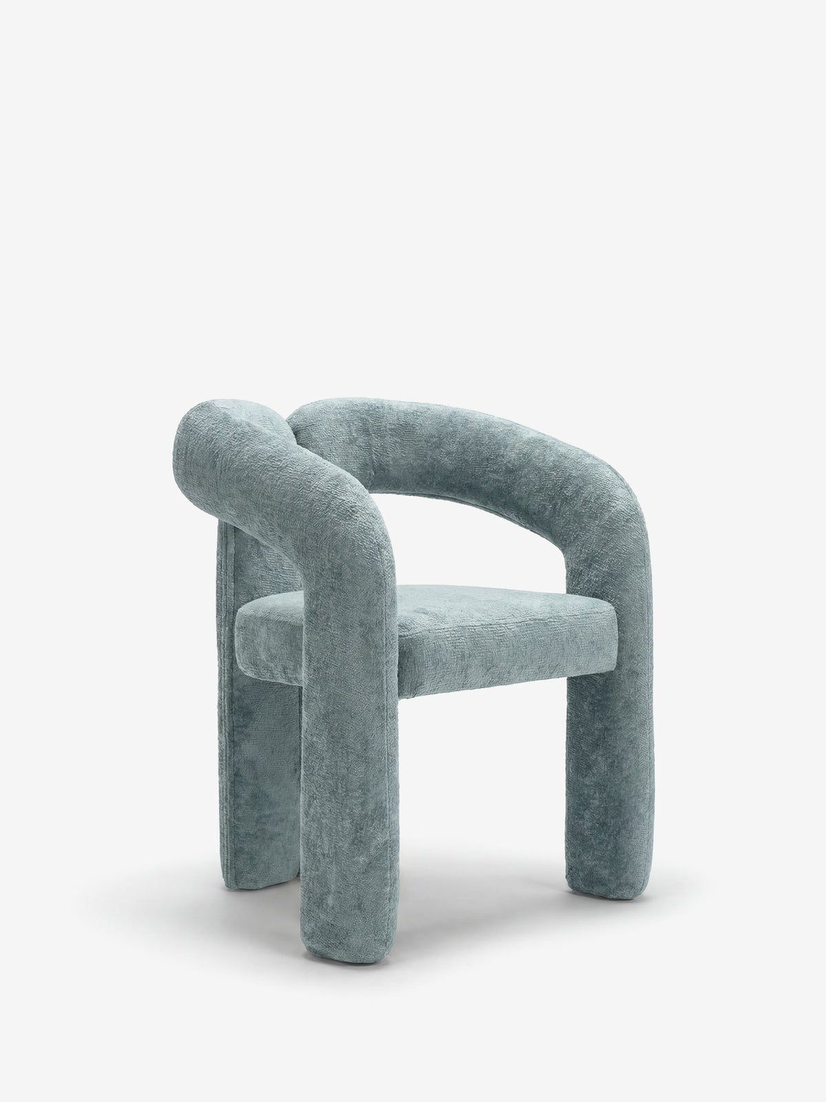 Sibilla upholstered green chenille fabric designer chair with upholstered frame and arch shape