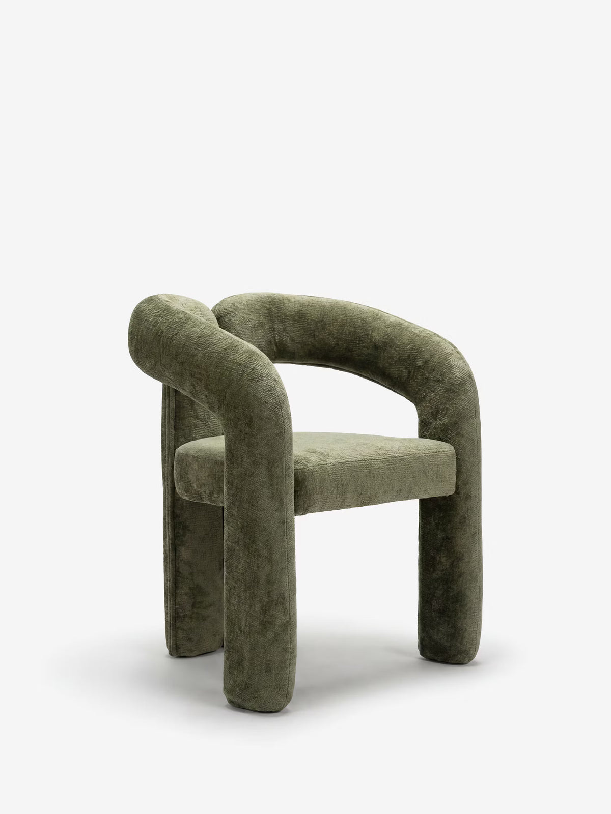 Sibilla upholstered green chenille fabric designer chair with upholstered frame and arch shape