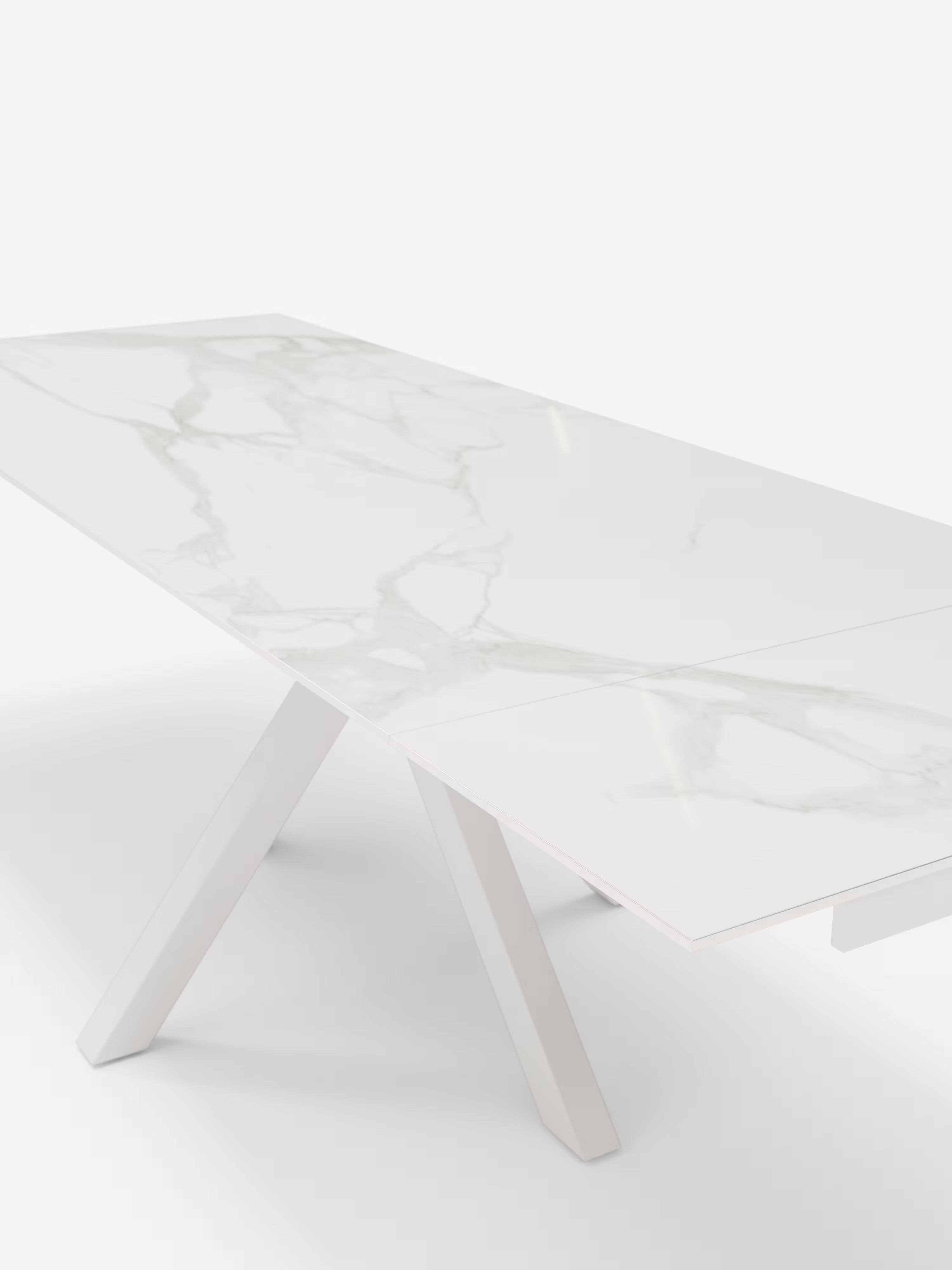 Sky Mesa extensible de piedra efecto mármol blanco – base de metal 160 (240) x 91 cm