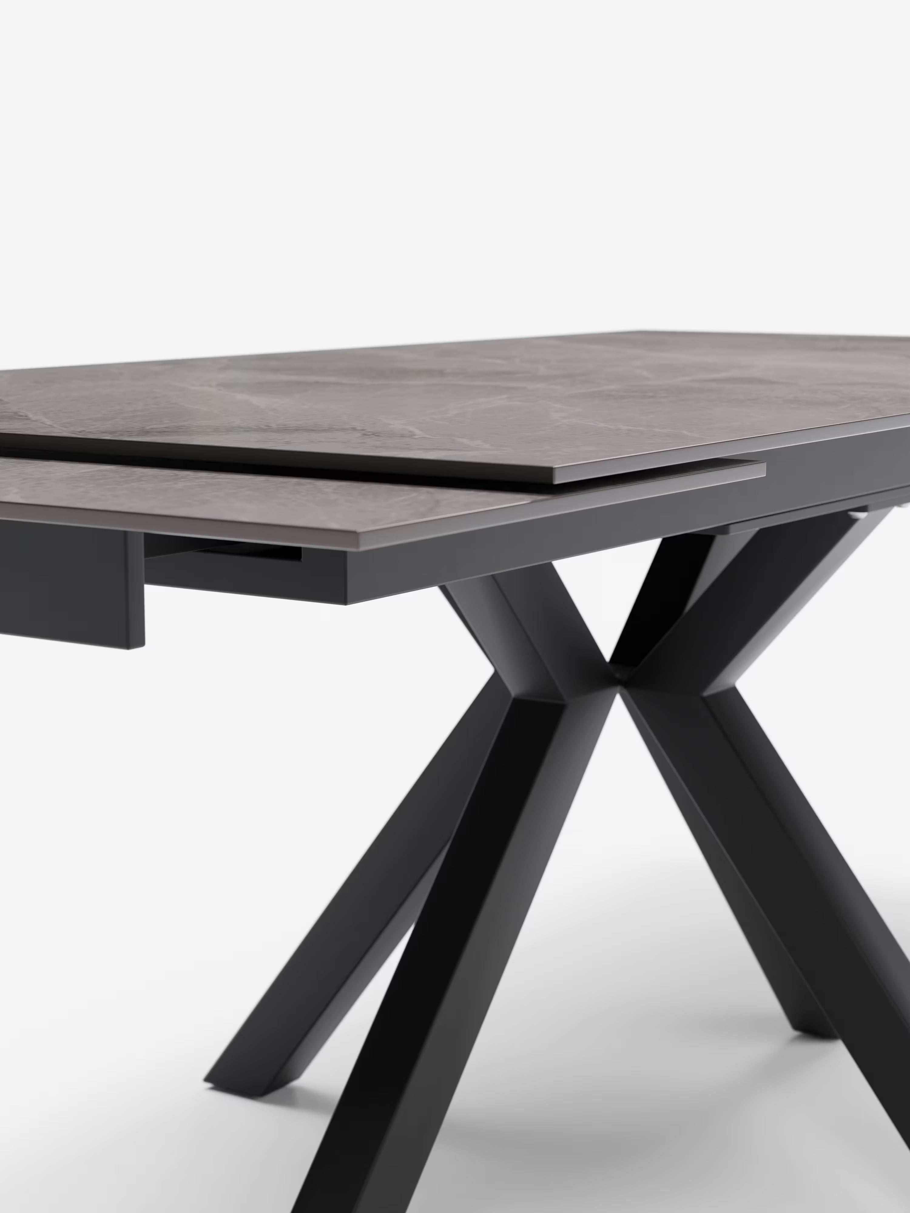 Sky Mesa extensible de piedra efecto mármol gris – base de metal 160 (240) x 91 cm