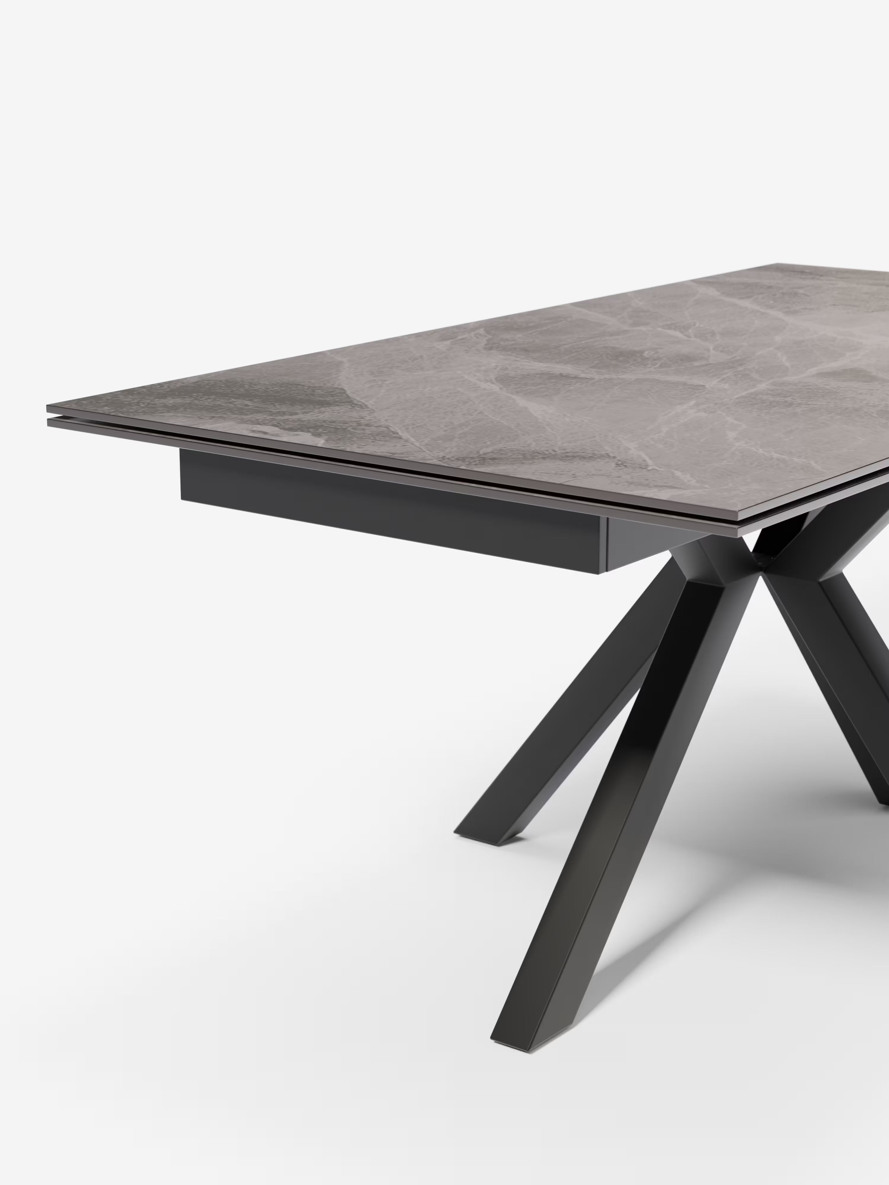 Sky Mesa extensible de piedra efecto mármol gris – base de metal 160 (240) x 91 cm
