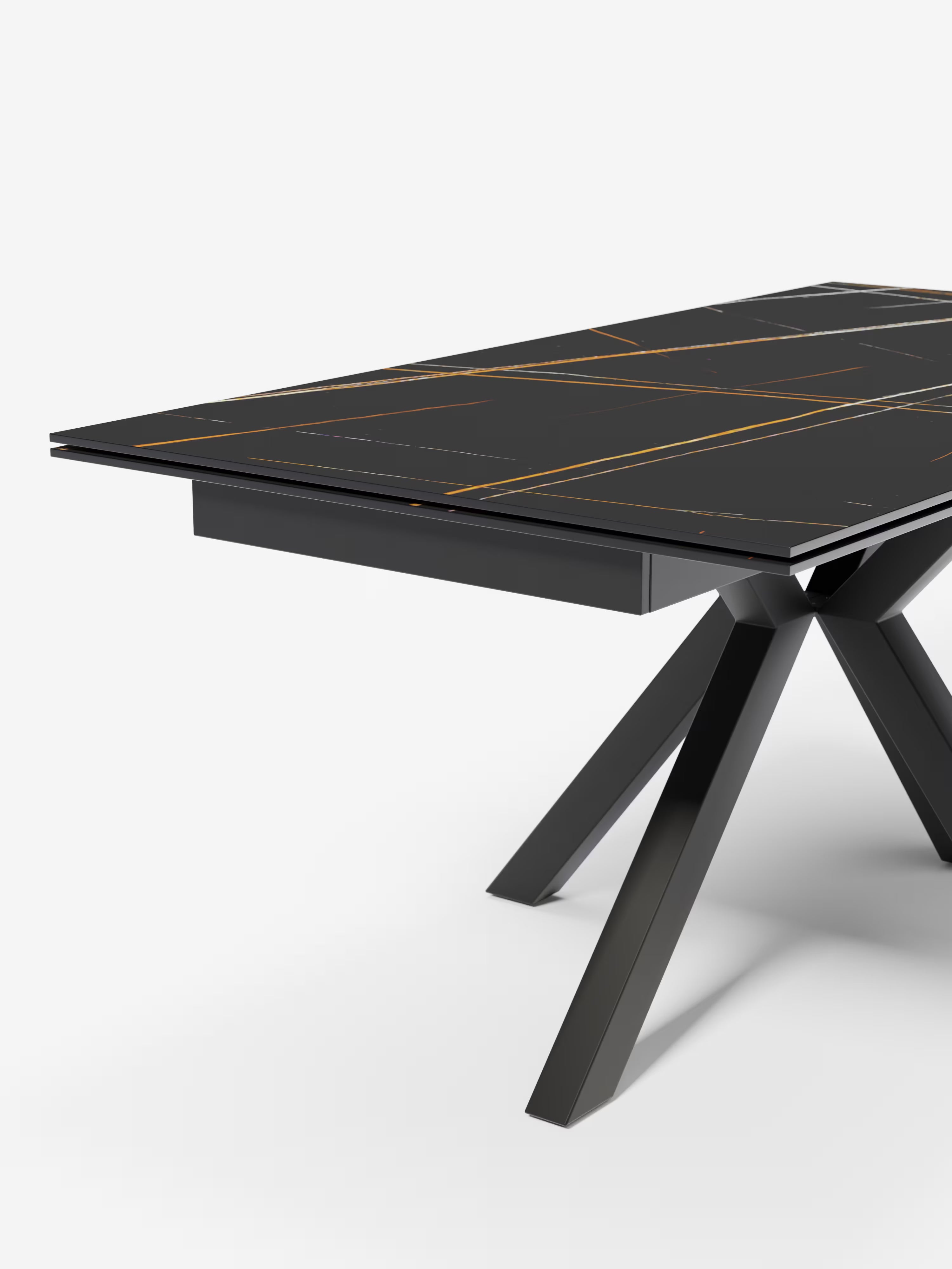 Sky Mesa extensible de piedra efecto mármol negro – base de metal 160 (240) x 91 cm