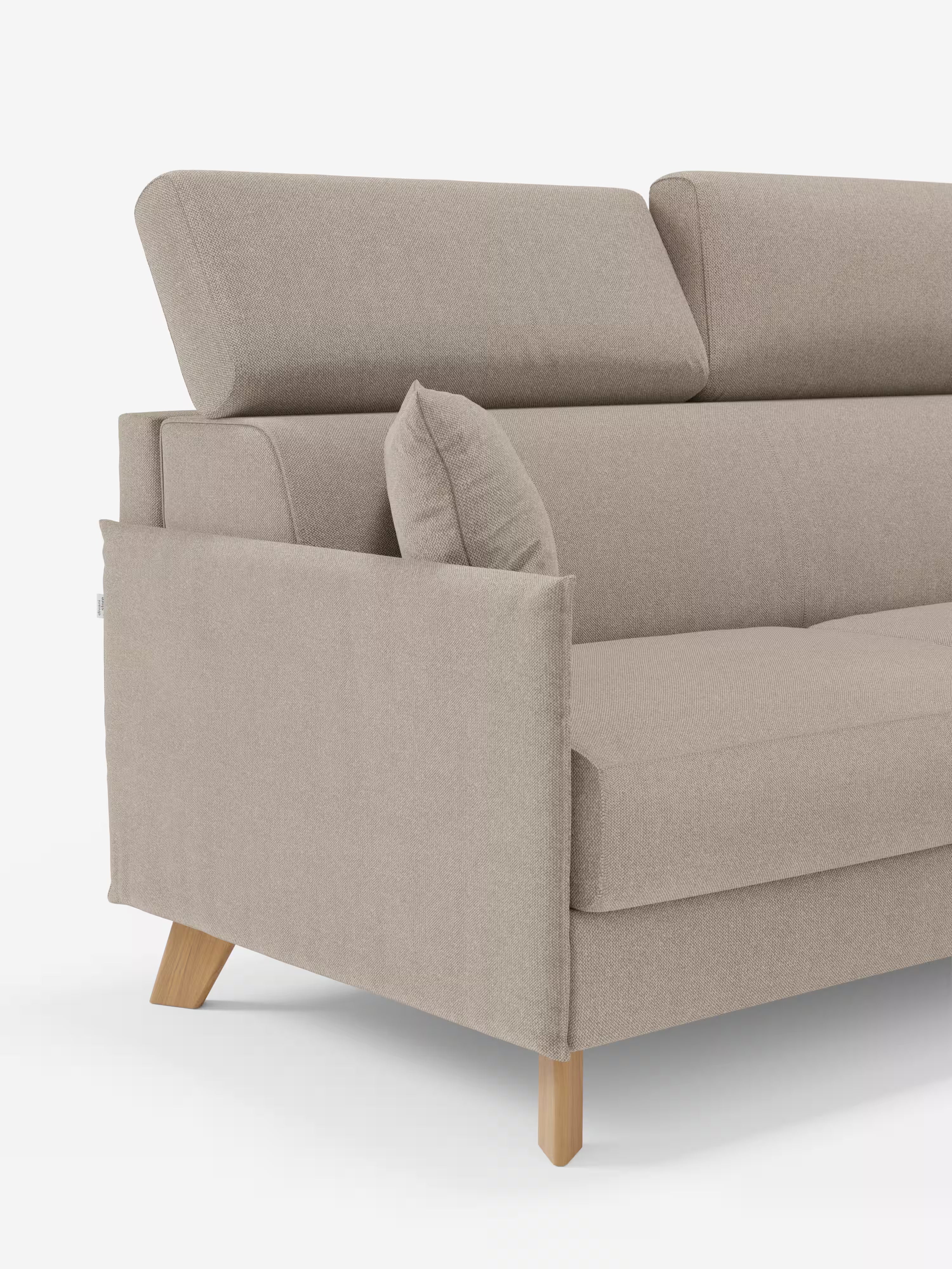 Sole Divano letto angolare con penisola contenitore – poggiatesta reclinabili e rivestimento smacchiabile