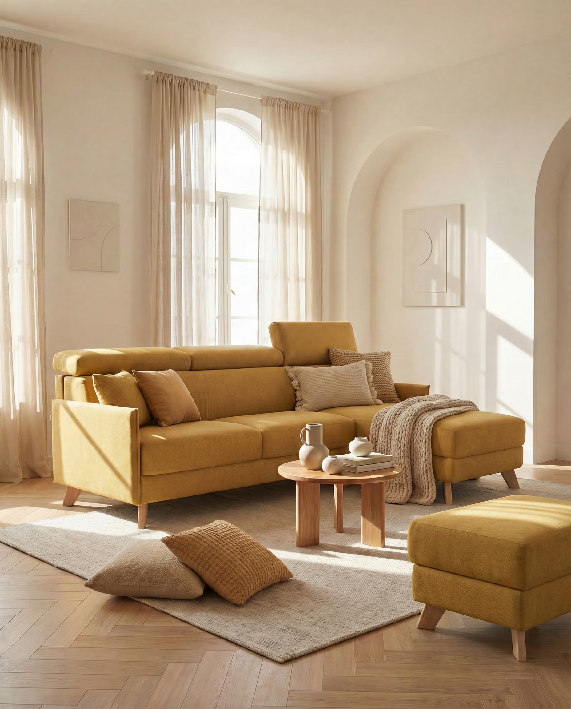 Sole Divano letto angolare con penisola contenitore – poggiatesta reclinabili e rivestimento smacchiabile