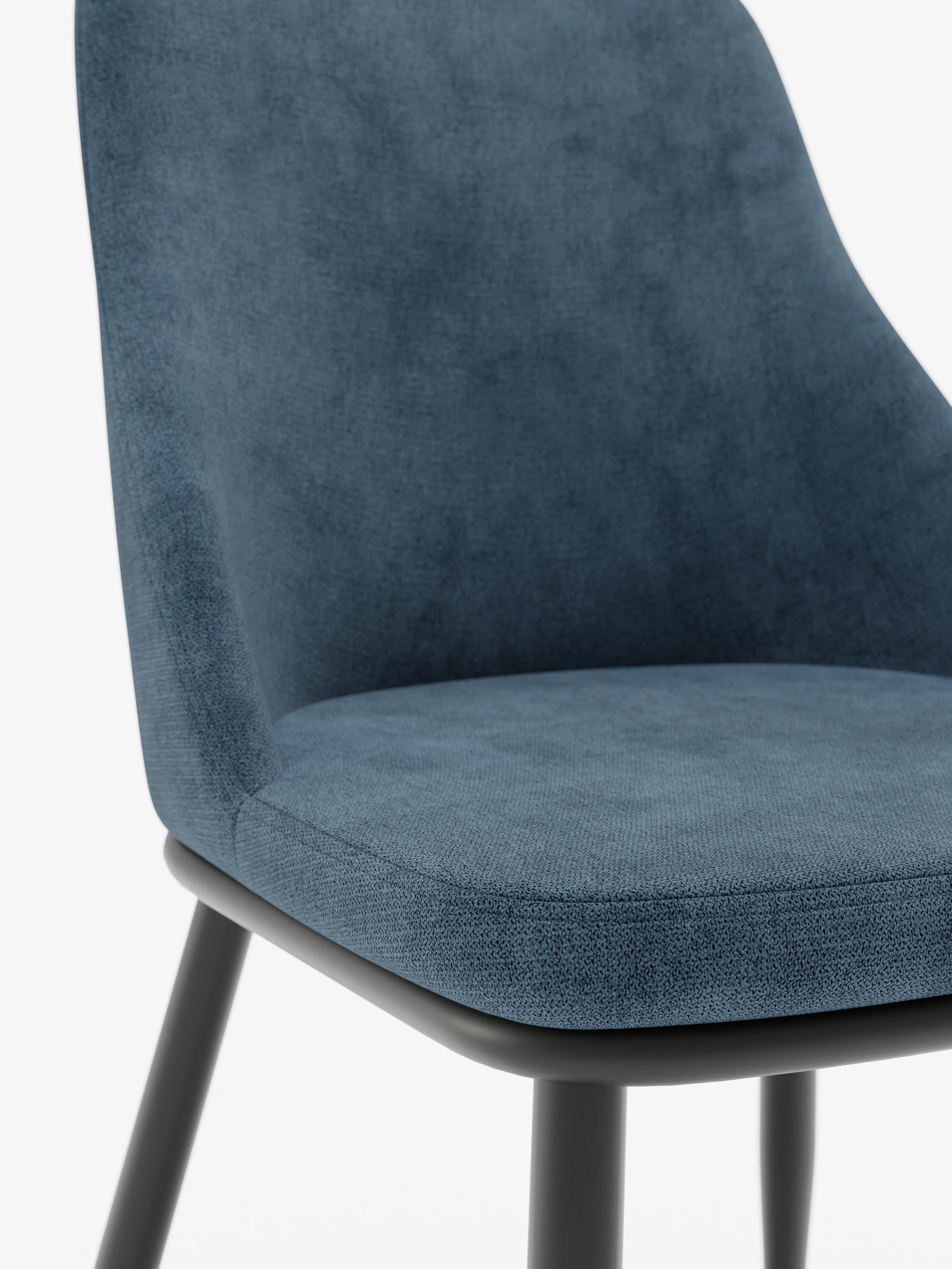 Chaise Tallin en tissu bleu avec pieds en métal laqué noir
