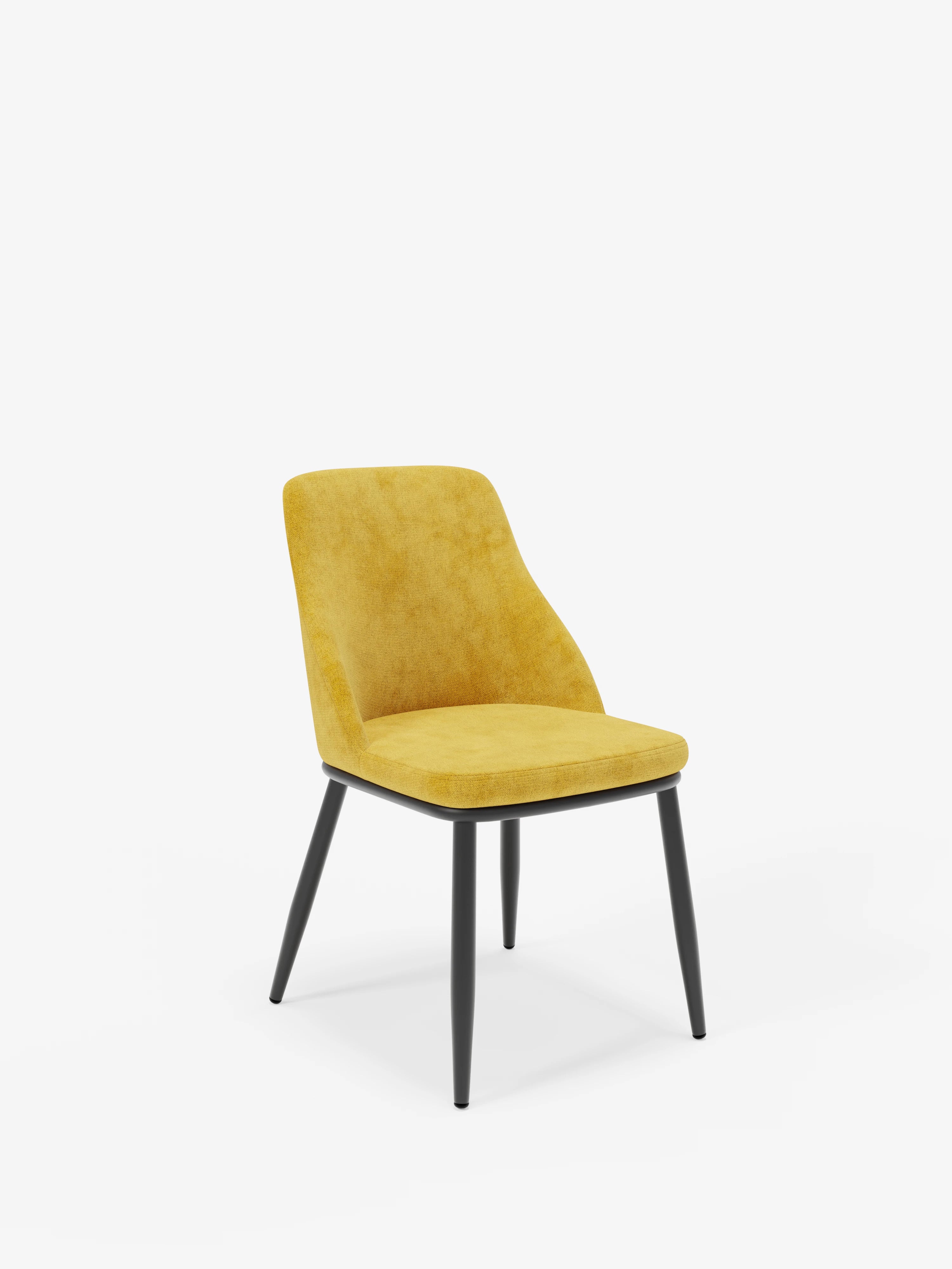 Chaise Tallin en tissu jaune avec pieds en métal laqué noir