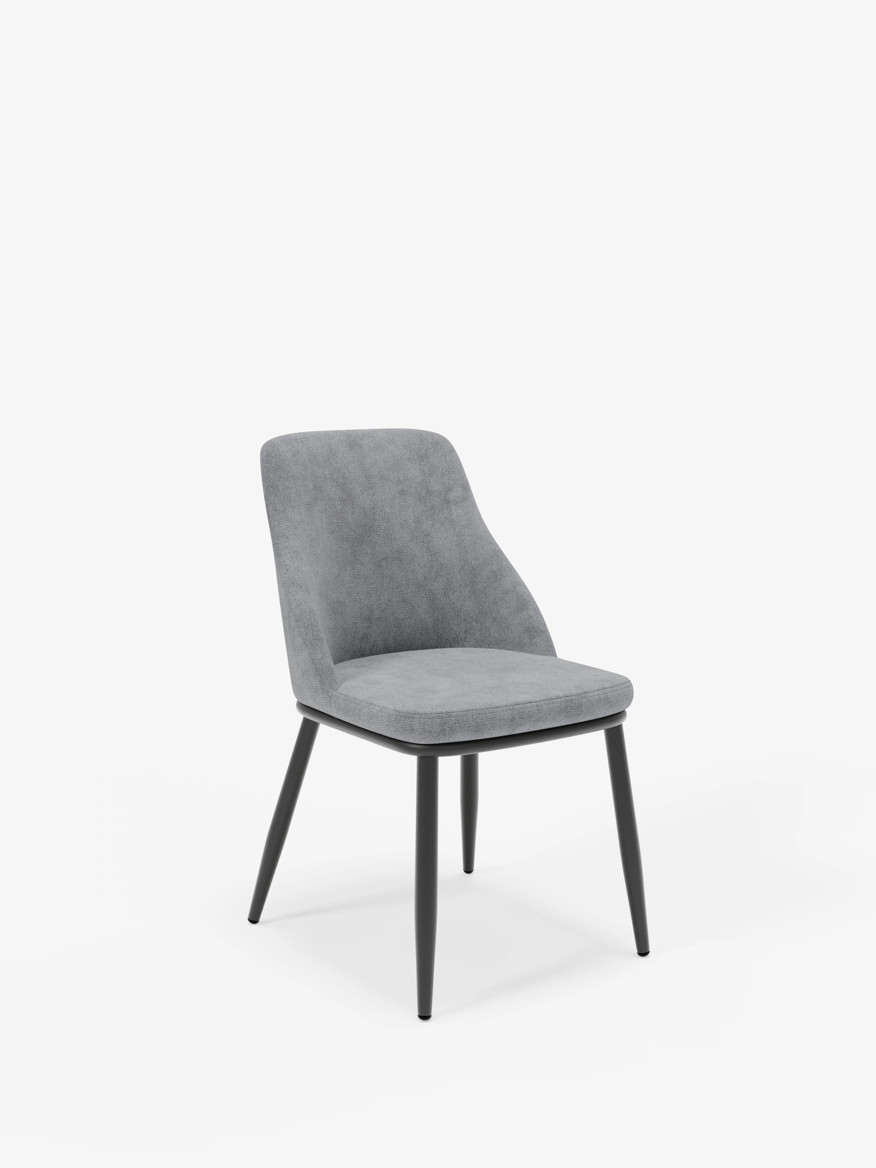 Chaise Tallin en tissu gris foncé avec pieds en métal laqué noir