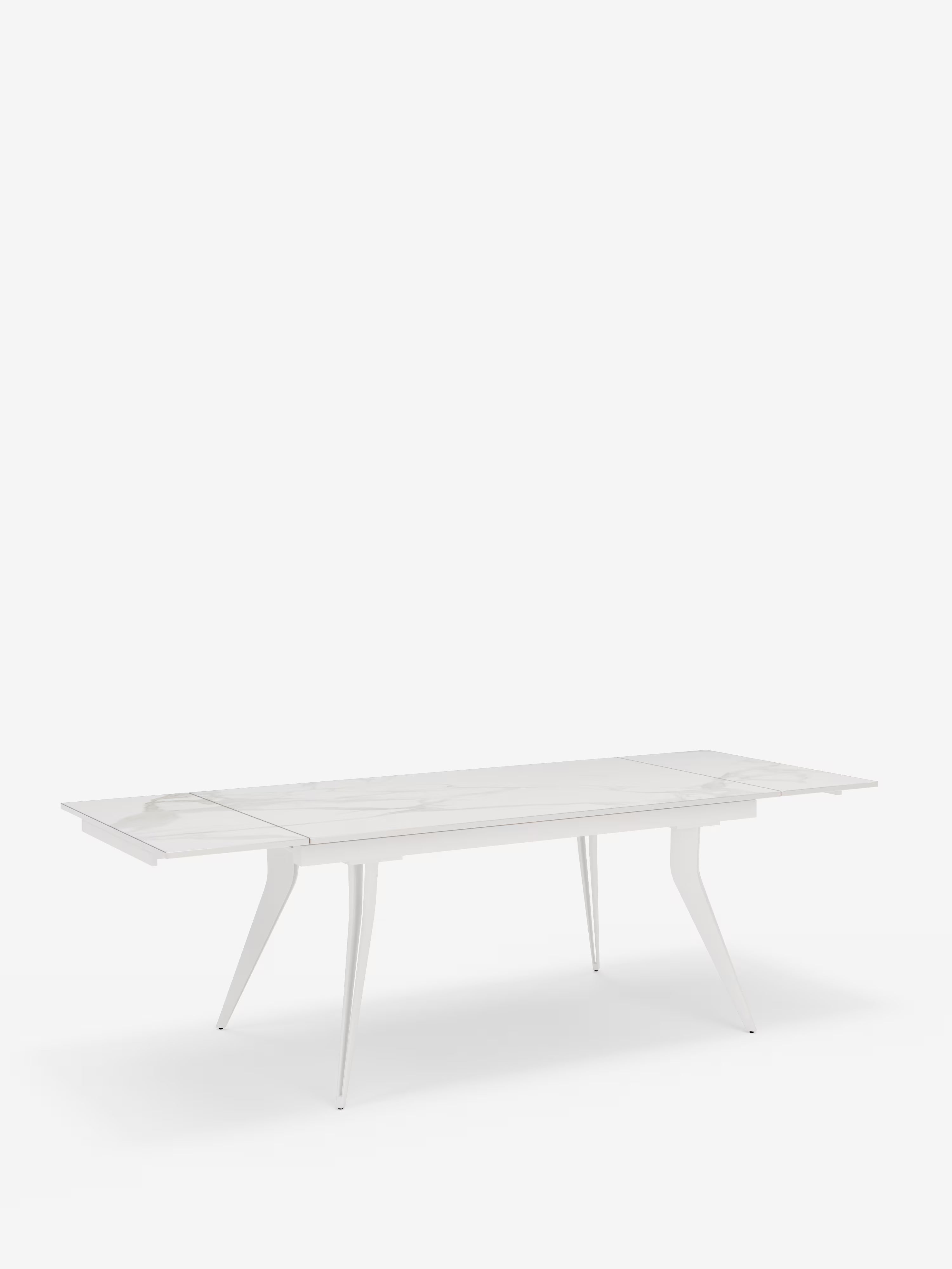 Thor Mesa extensible efecto mármol blanco – base de metal blanco 160 (240) x 90 cm