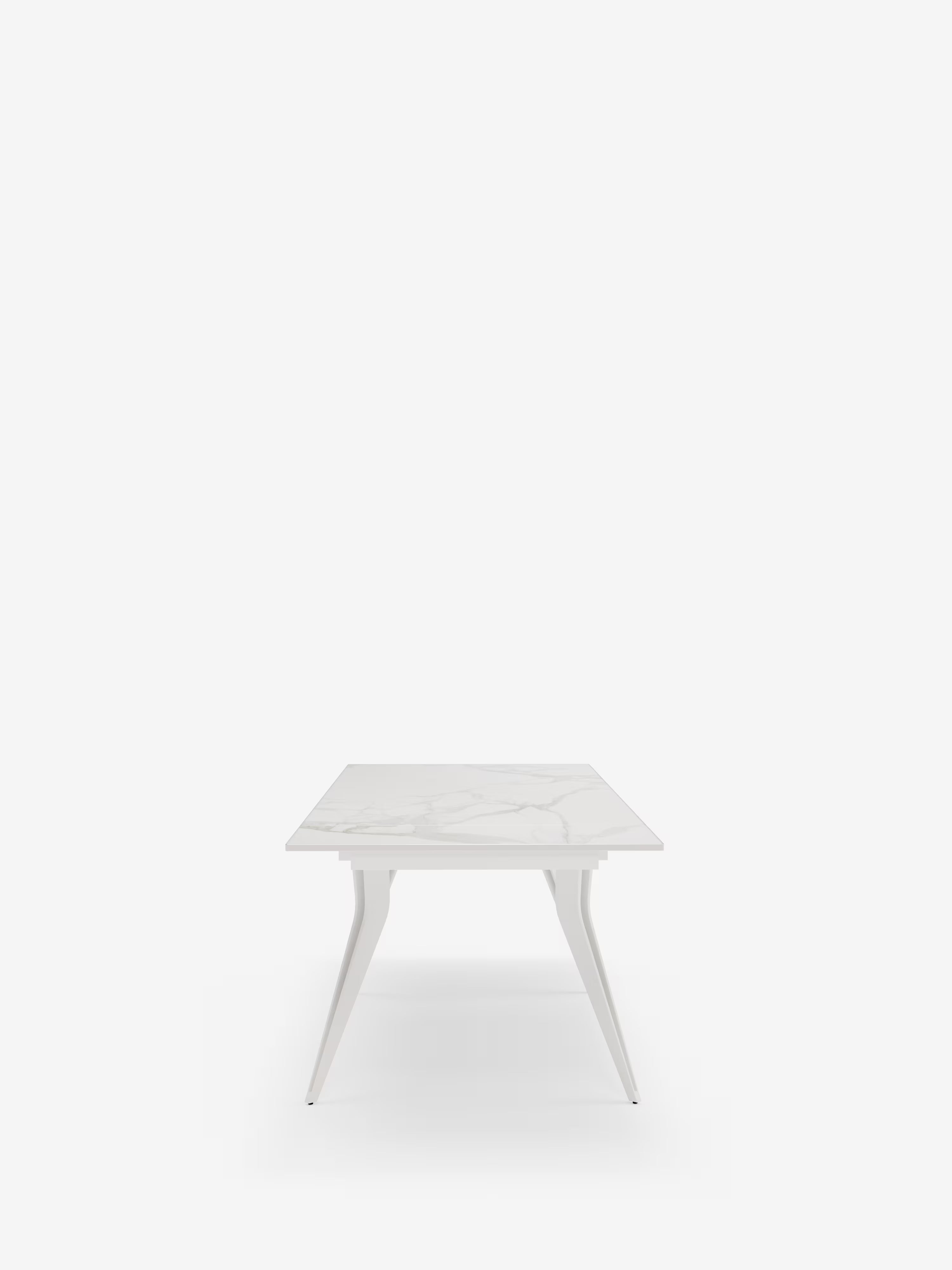 Thor Mesa extensible efecto mármol blanco – base de metal blanco 160 (240) x 90 cm