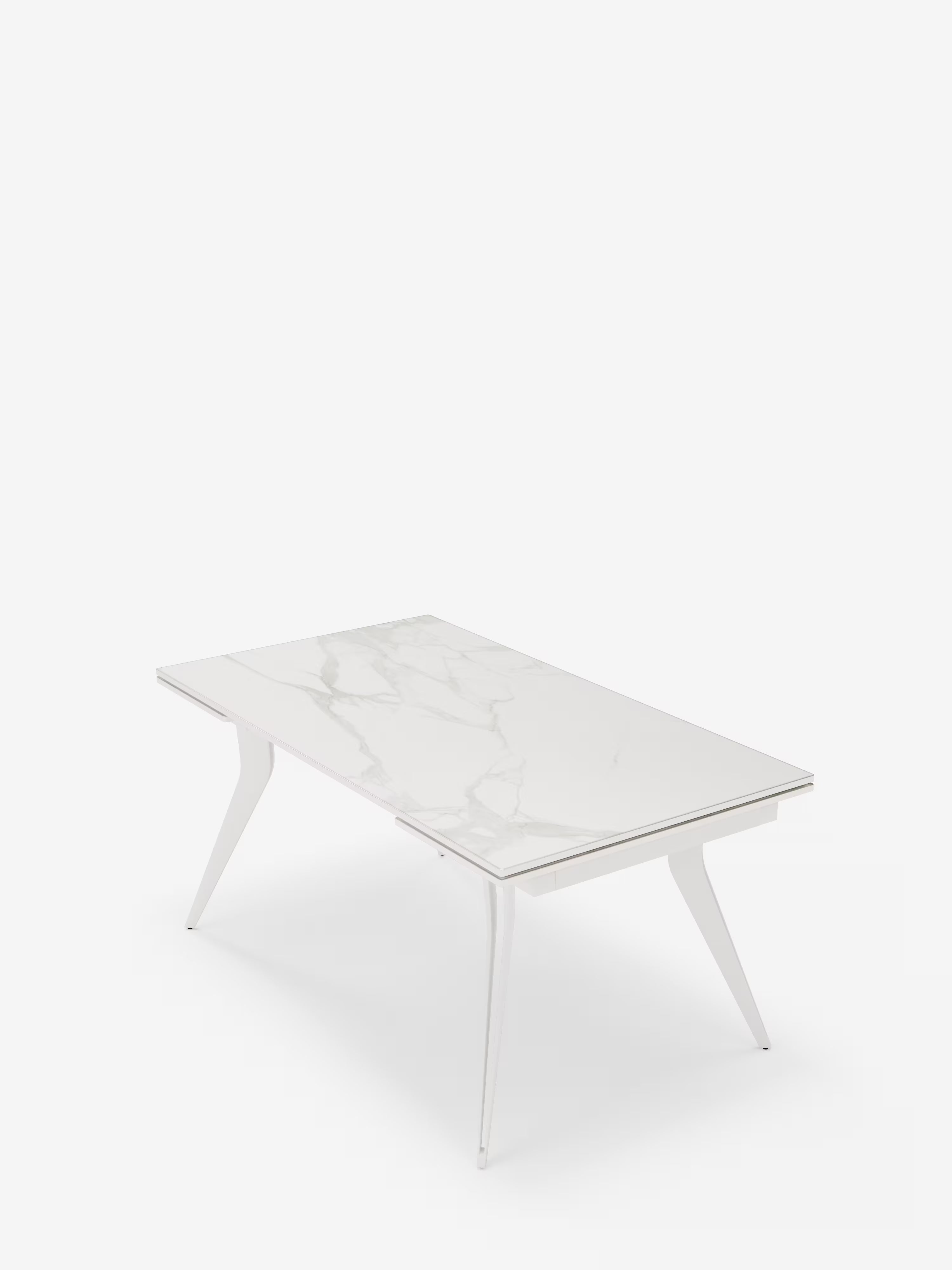 Thor Mesa extensible efecto mármol blanco – base de metal blanco 160 (240) x 90 cm
