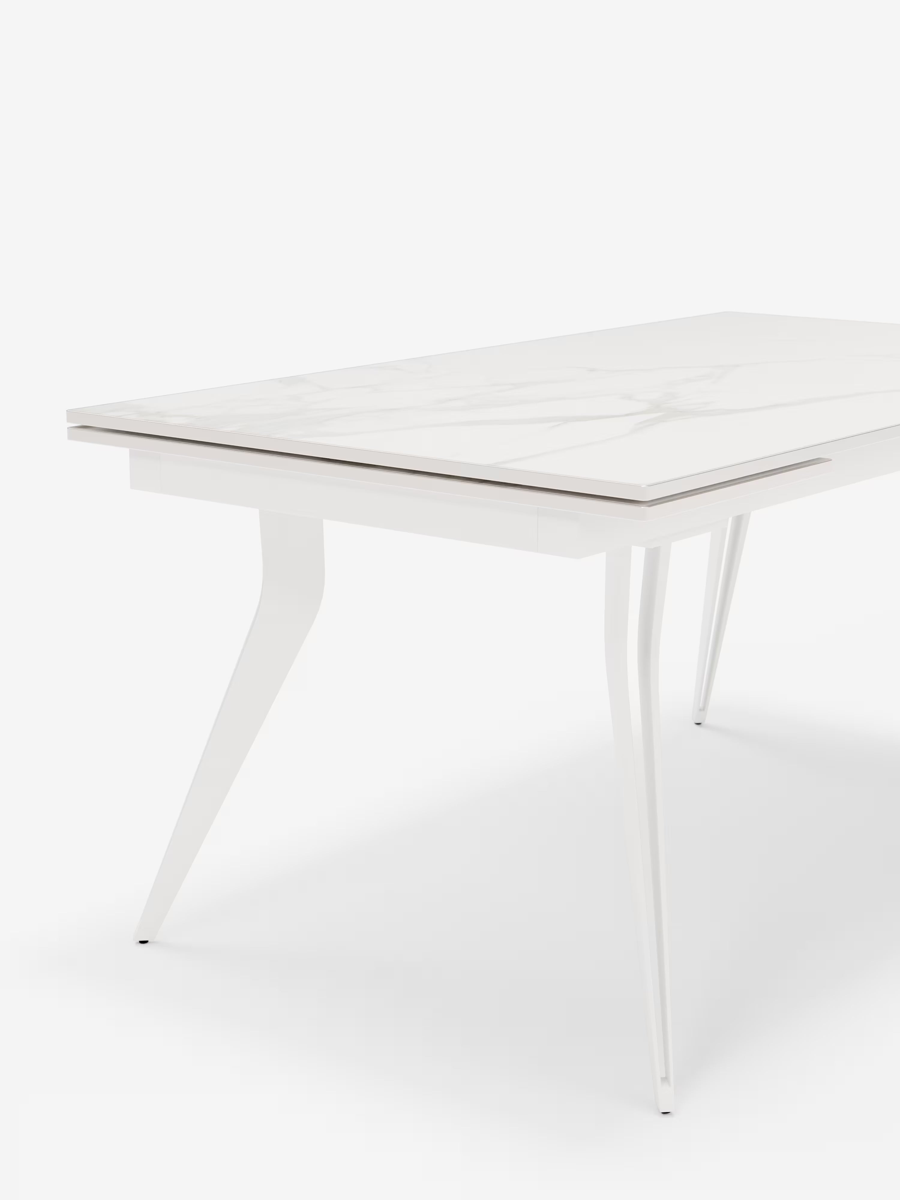Thor Mesa extensible efecto mármol blanco – base de metal blanco 160 (240) x 90 cm