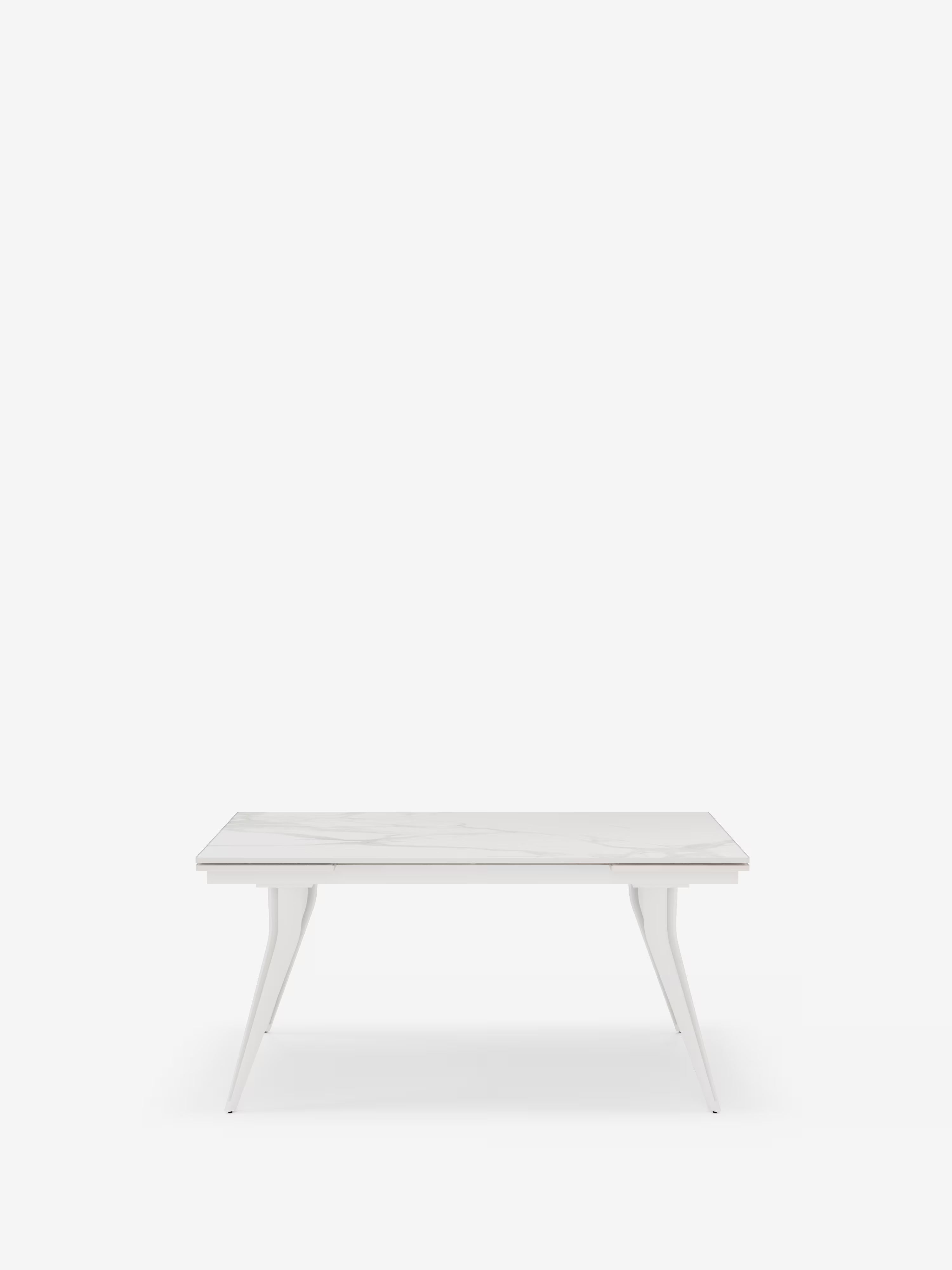 Thor Mesa extensible efecto mármol blanco – base de metal blanco 160 (240) x 90 cm