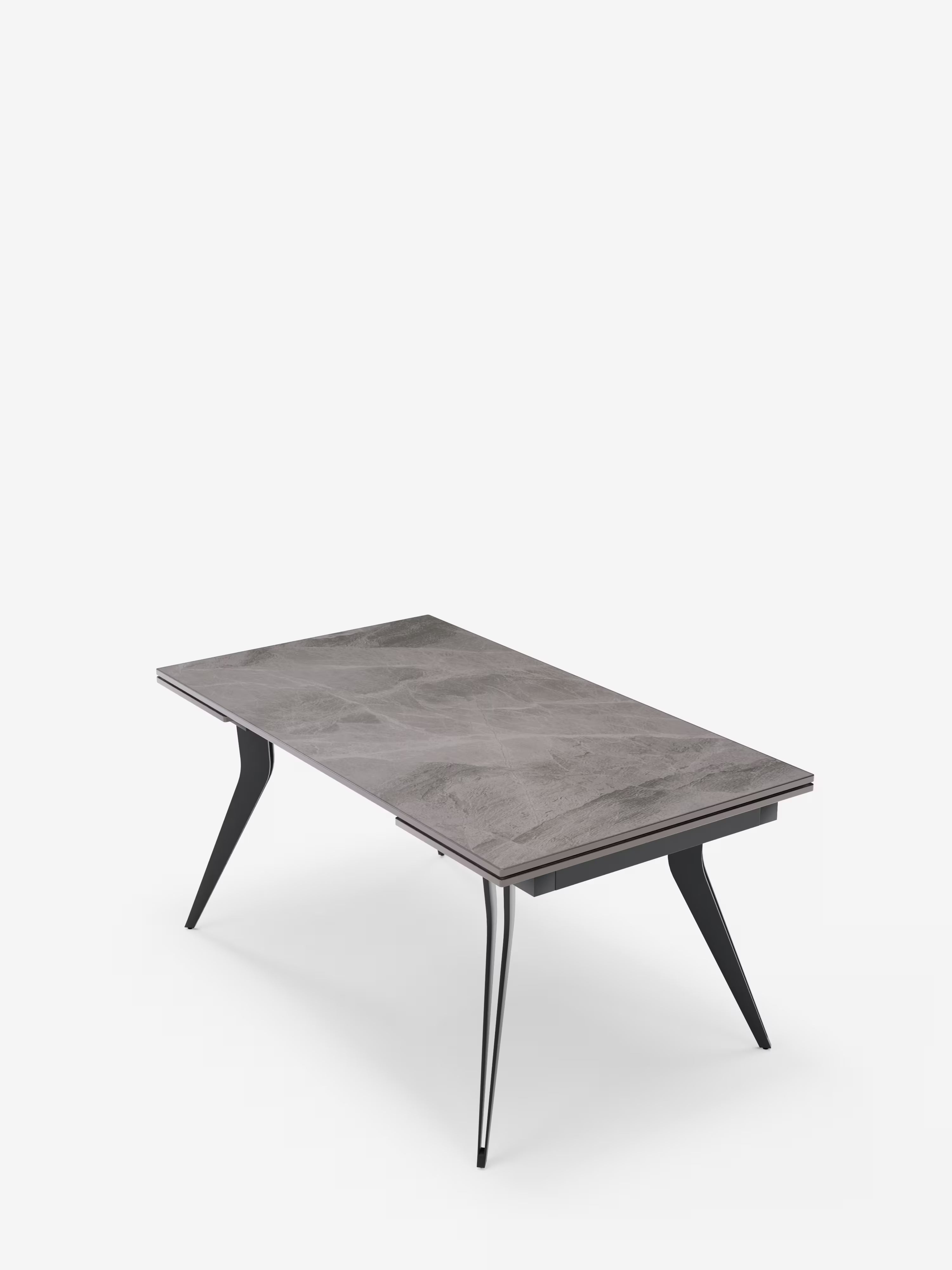 Thor Extendable table with grey marble effect – black metal base 160 (240) x 90 cm