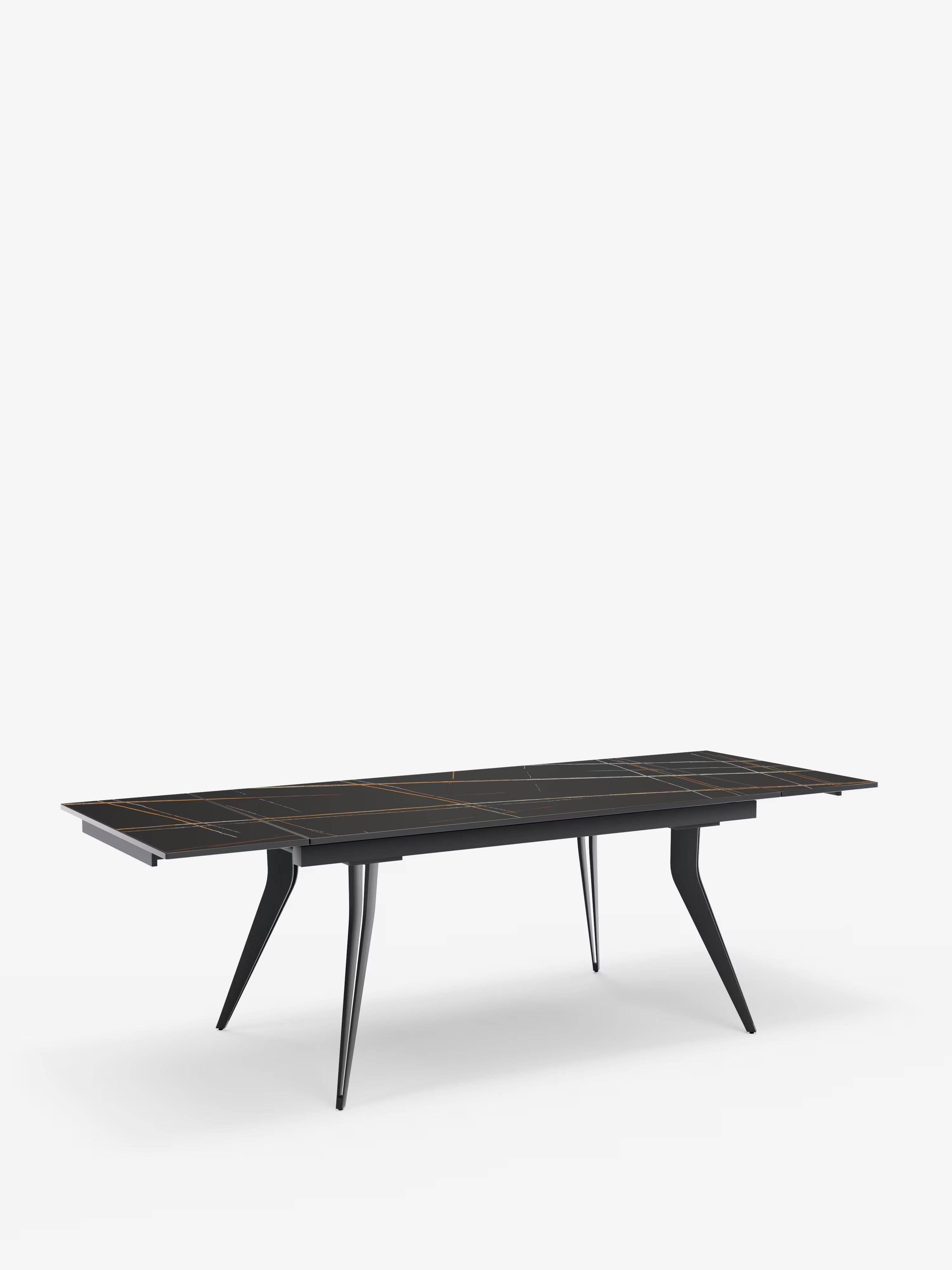 Thor Tavolo allungabile effetto marmo nero – base in metallo nero 160 (240) x 90 cm