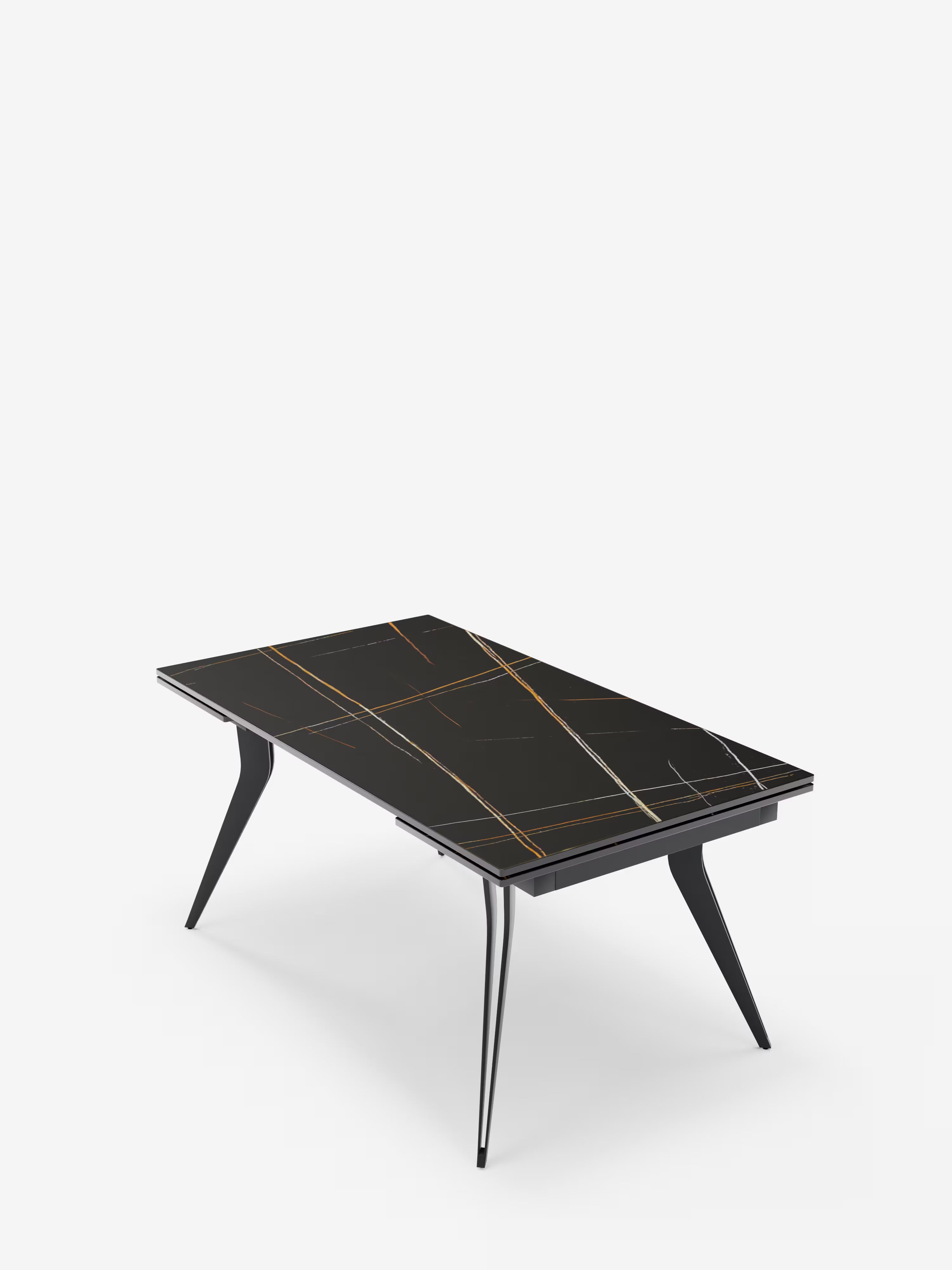 Thor Tavolo allungabile effetto marmo nero – base in metallo nero 160 (240) x 90 cm