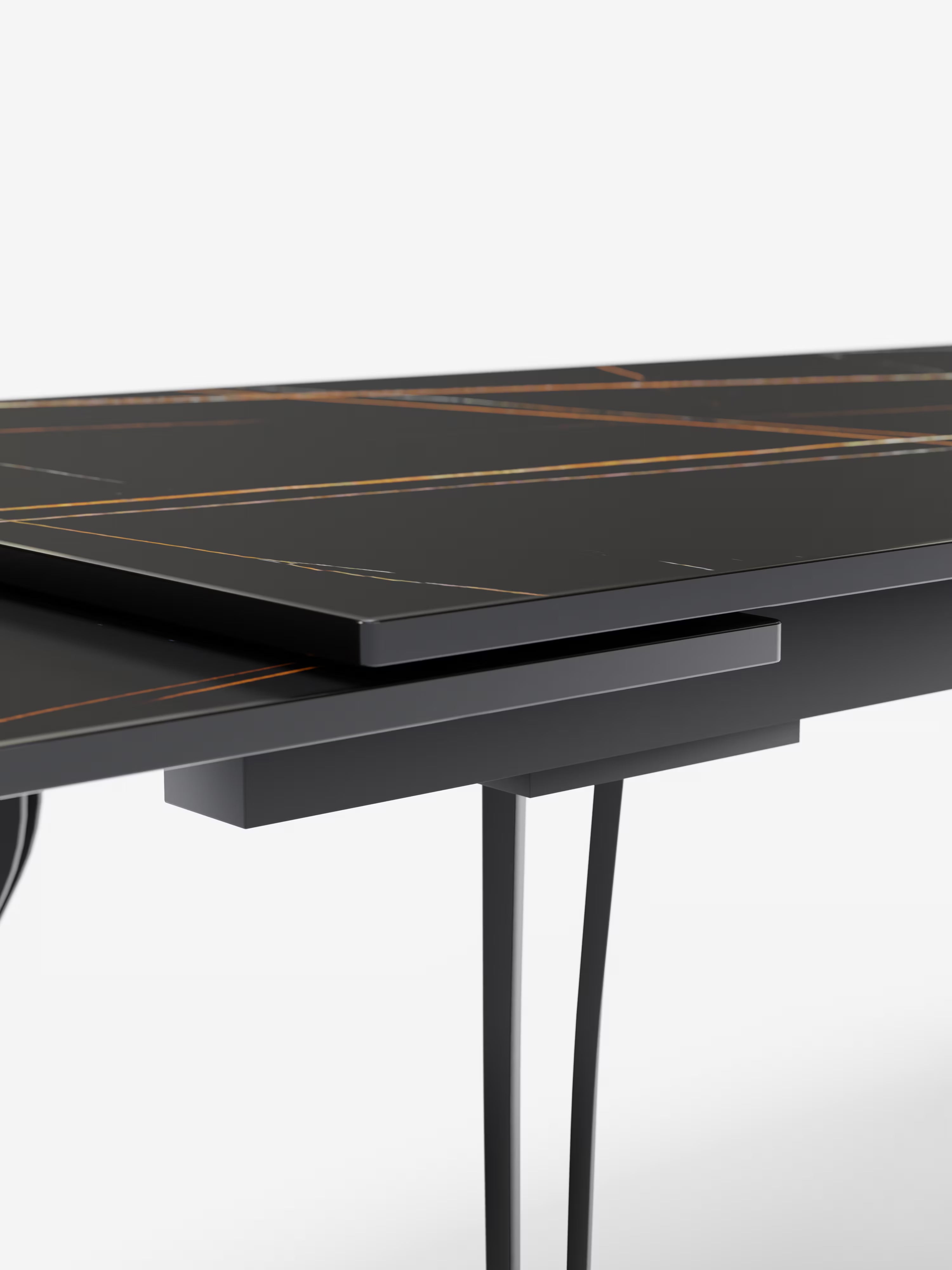 Thor Tavolo allungabile effetto marmo nero – base in metallo nero 160 (240) x 90 cm