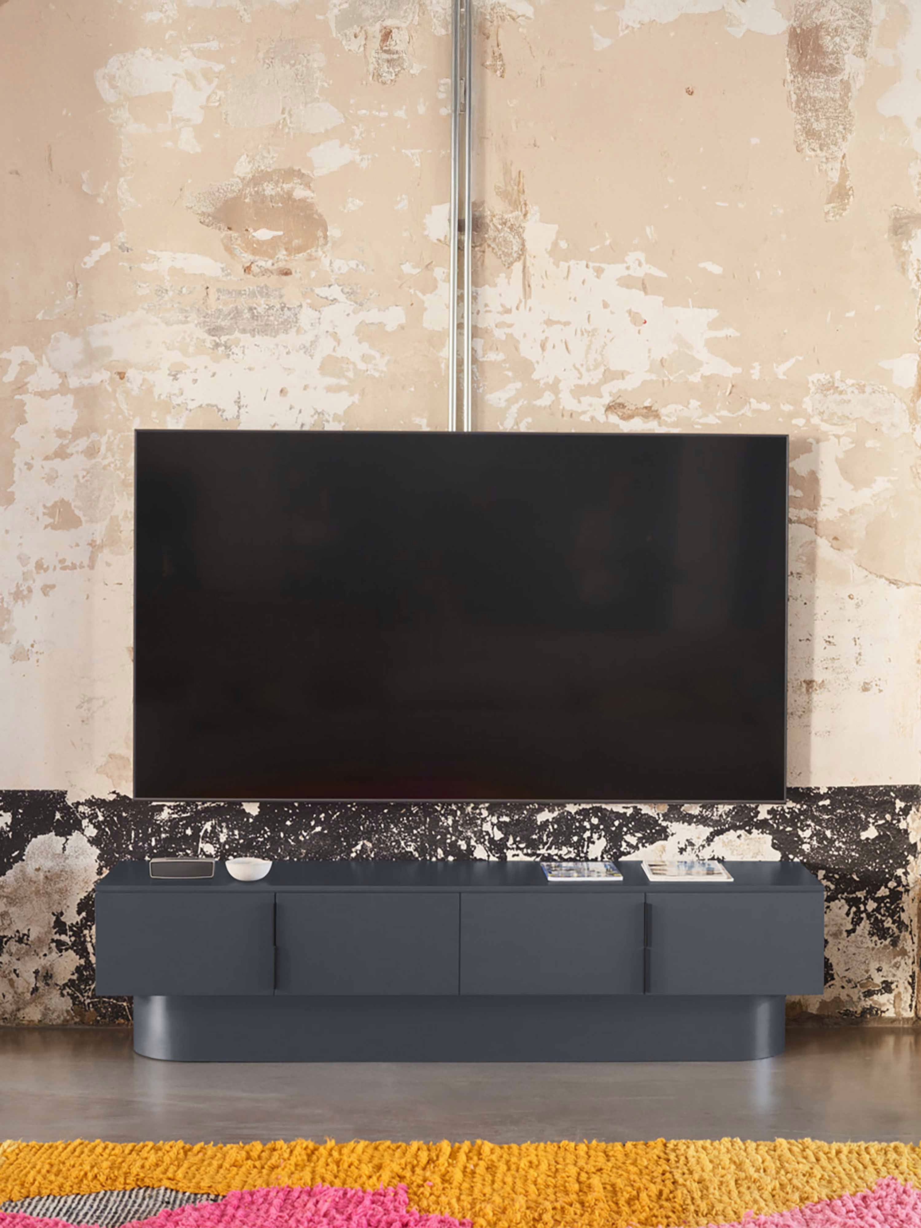Totem mueble de TV de 4 puertas en MDF gris antracita 200 x 50 cm