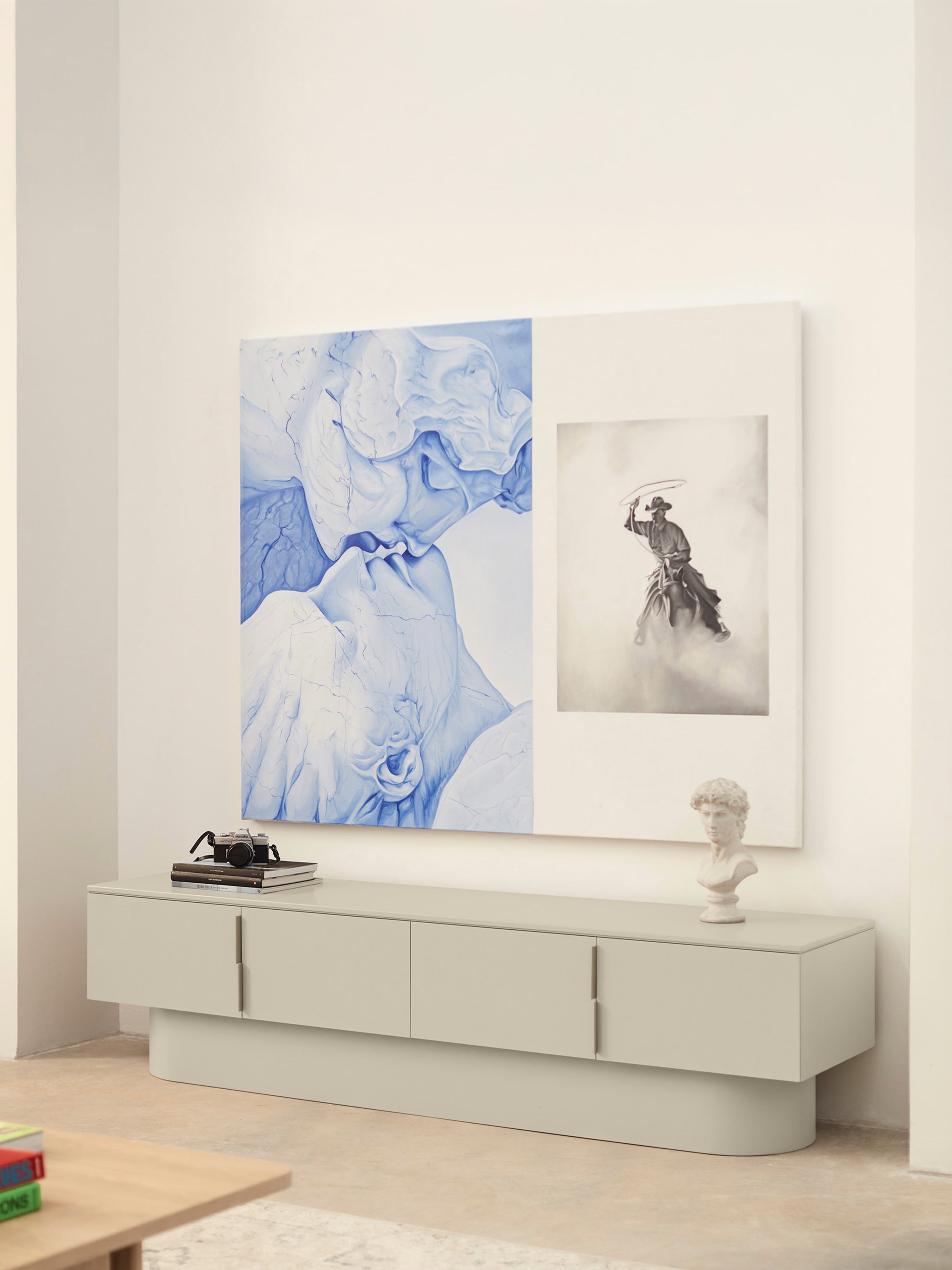 Totem mueble de TV de 4 puertas en MDF beige arena 200 x 50 cm
