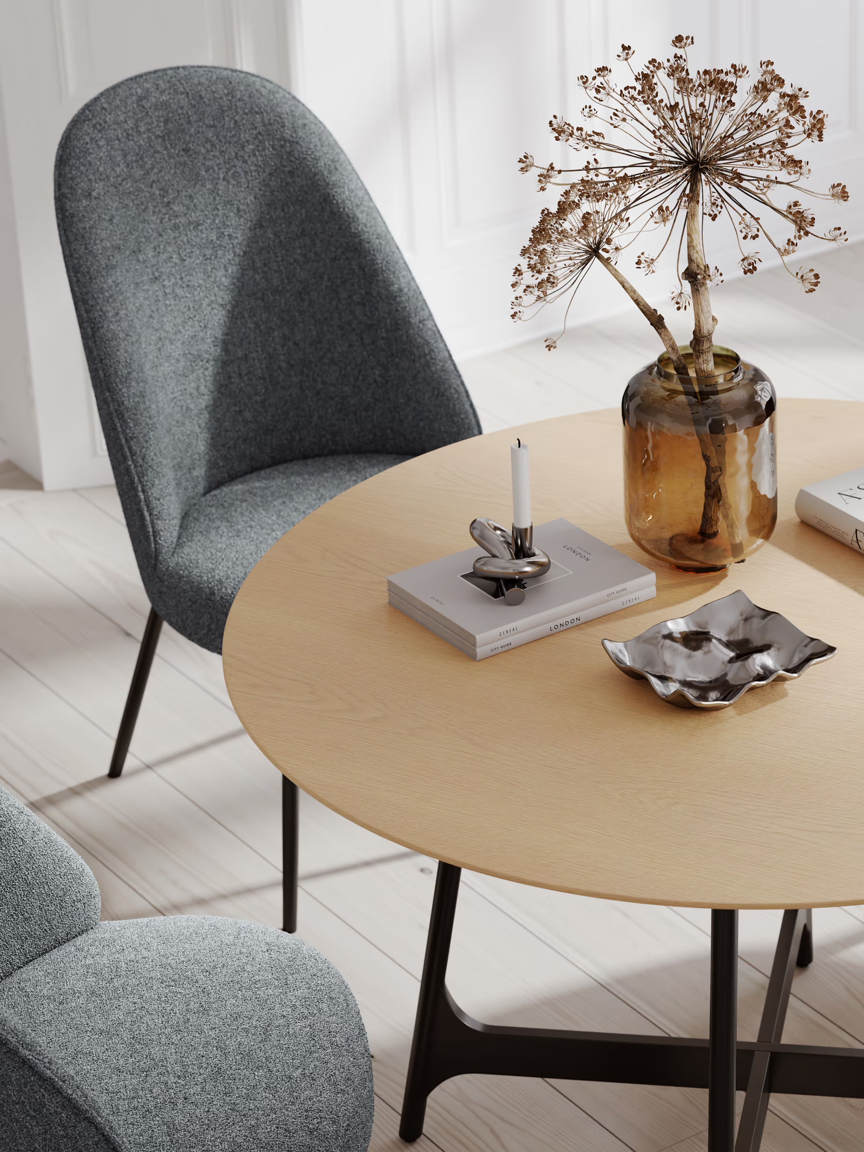 Utopia chaise avec dossier haut en bouclé et pieds en métal