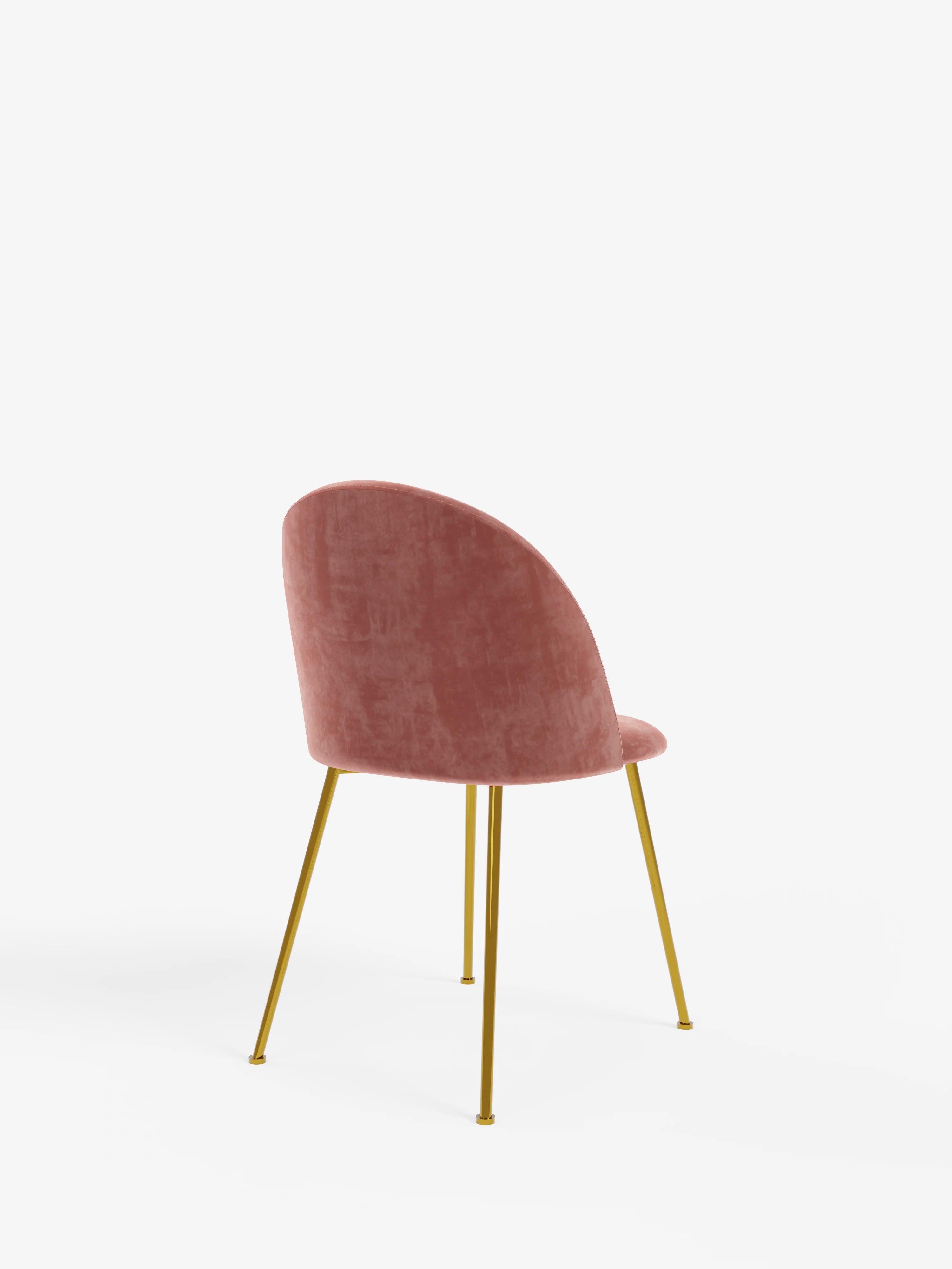 Venezia silla de terciopelo rosa empolvado con patas de metal dorado